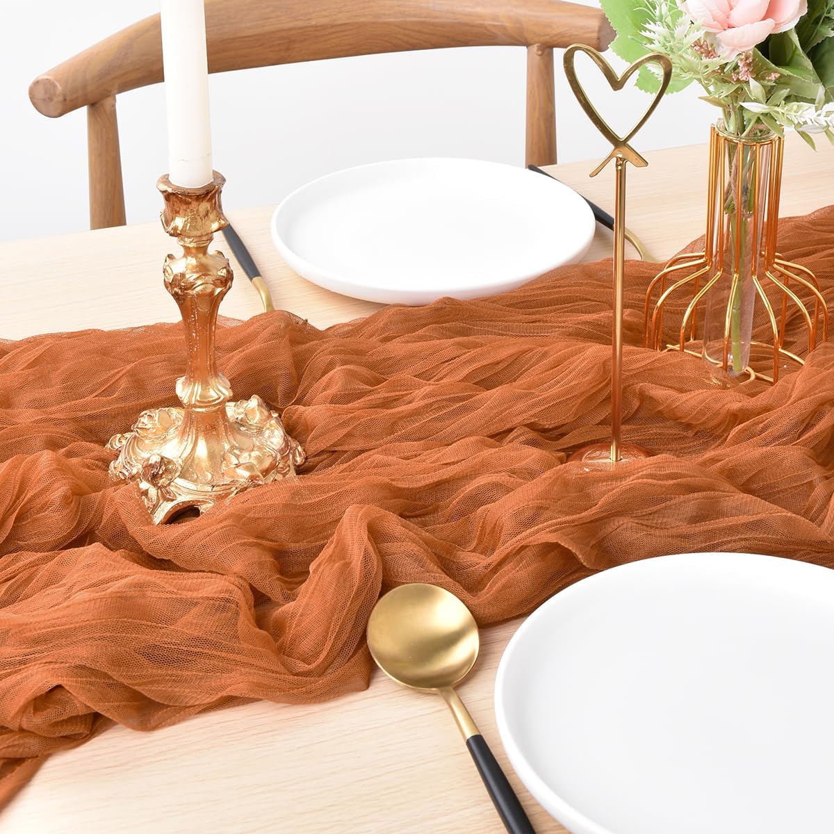 Joanlody Terracotta Cheesecloth Table Runner 10ft