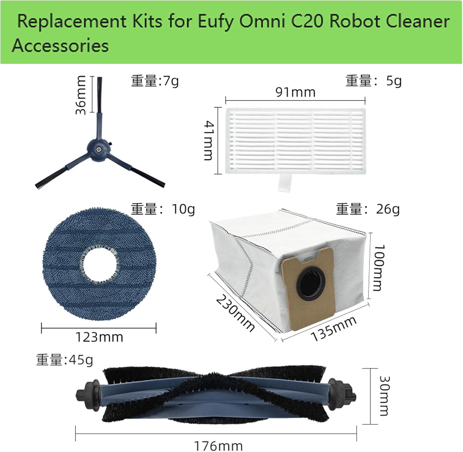 Replacement Accessories Kit for Eufy C20 Omni Robot Vacuum Cleaner