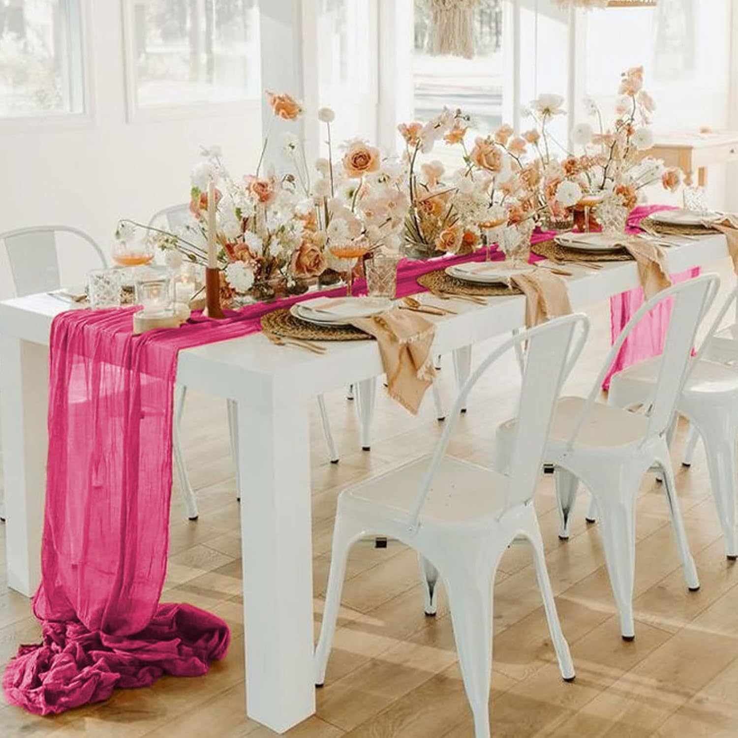 FUHSY Hot Pink Cheesecloth Table Runner 10 Pack