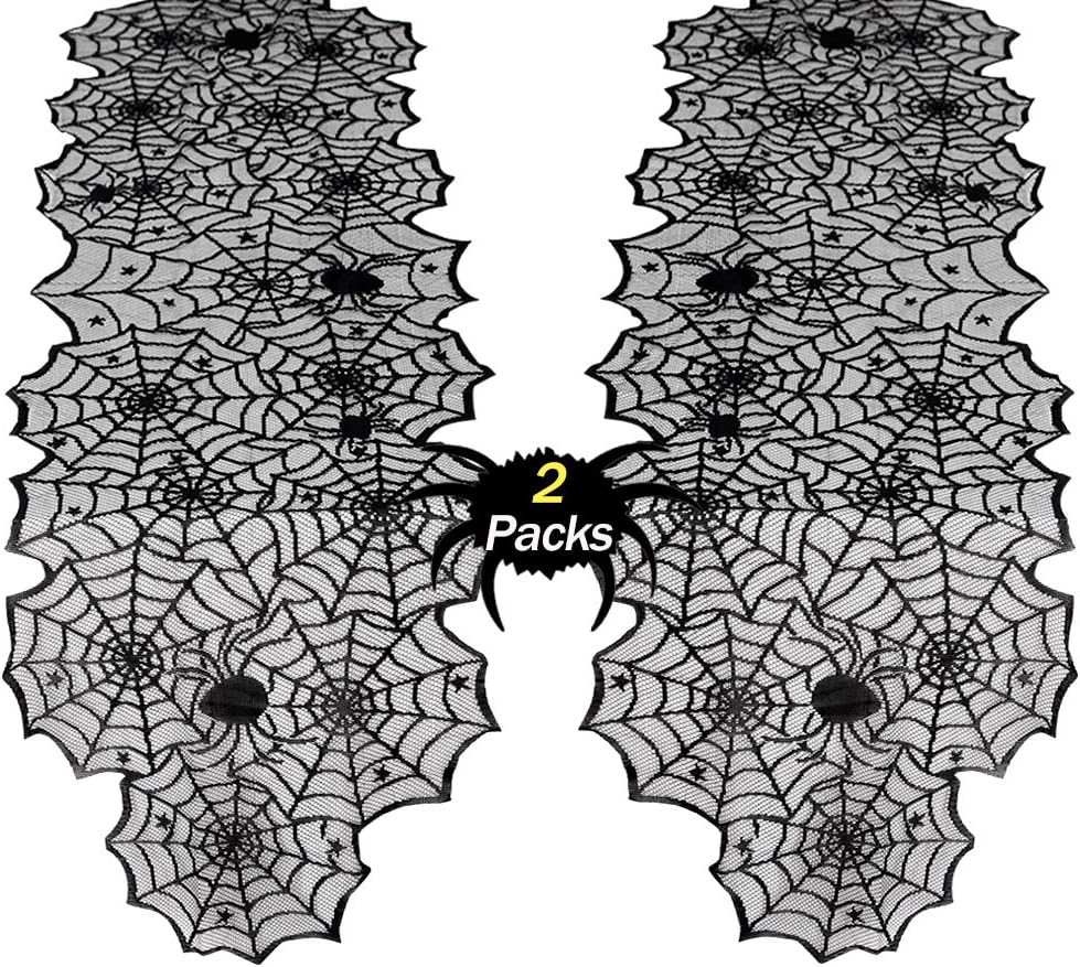 B-COOL Halloween Table Runners Black Lace 2 Pack 18x72inch