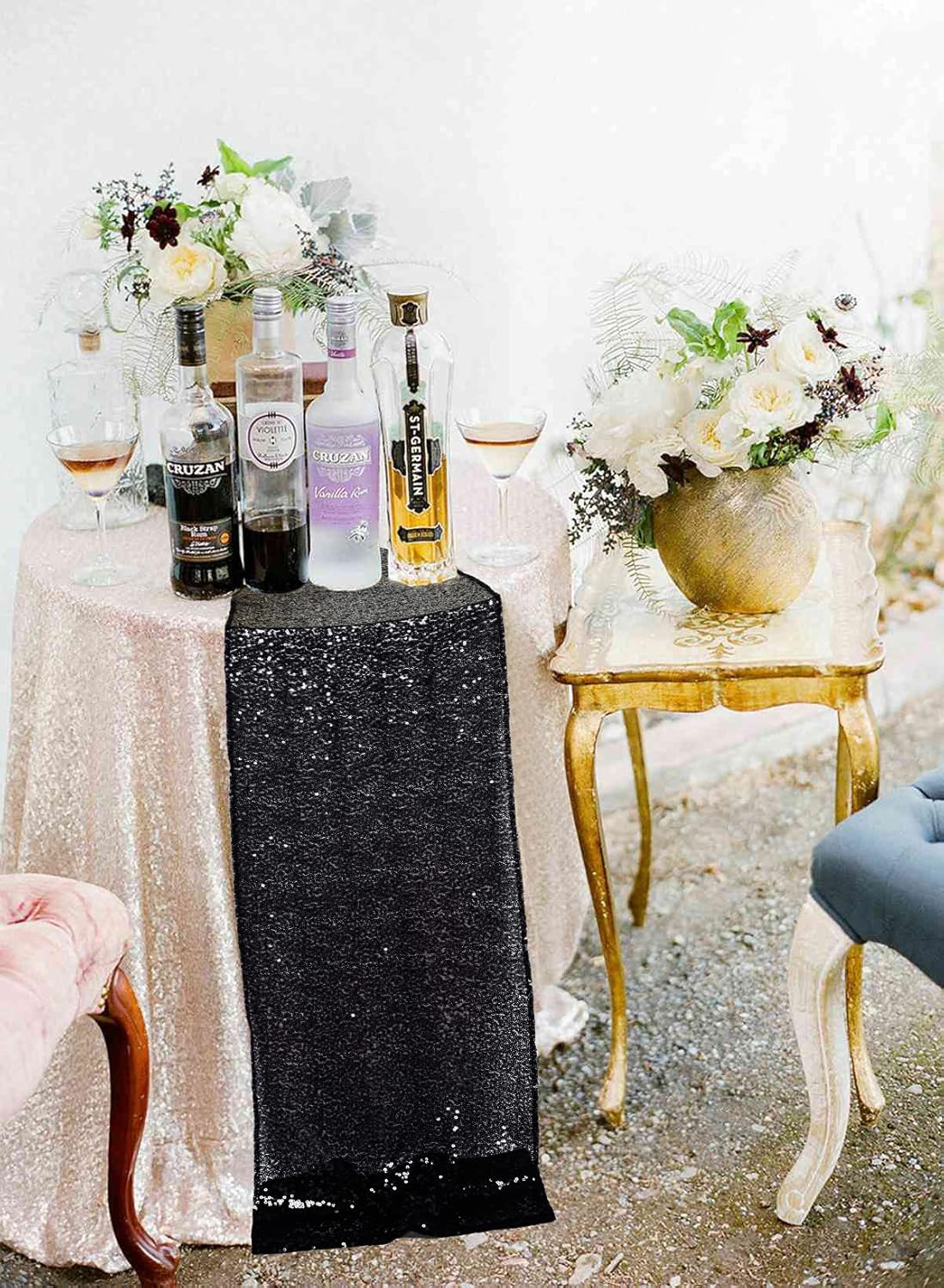ShinyBeauty Black Sequin Table Runner 12x108 Inch