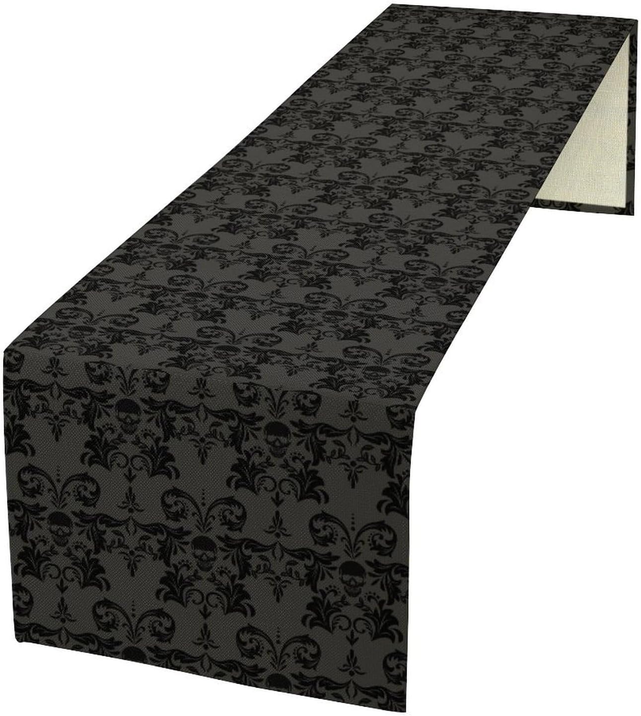 Black Skeleton Table Runner Victorian Gothic Floral Design