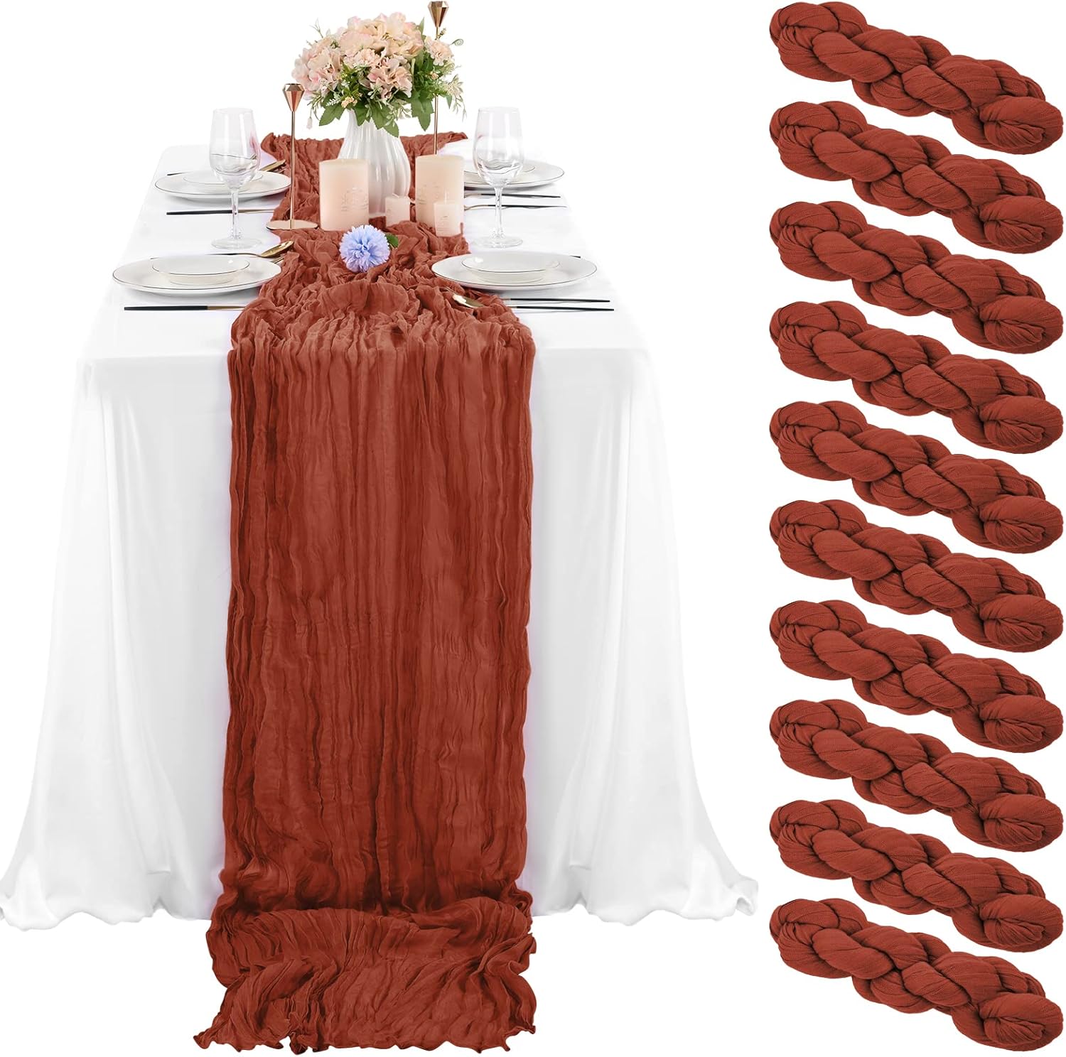 10 Pcs Terracotta Cheesecloth Table Runners 10FT Boho Decor