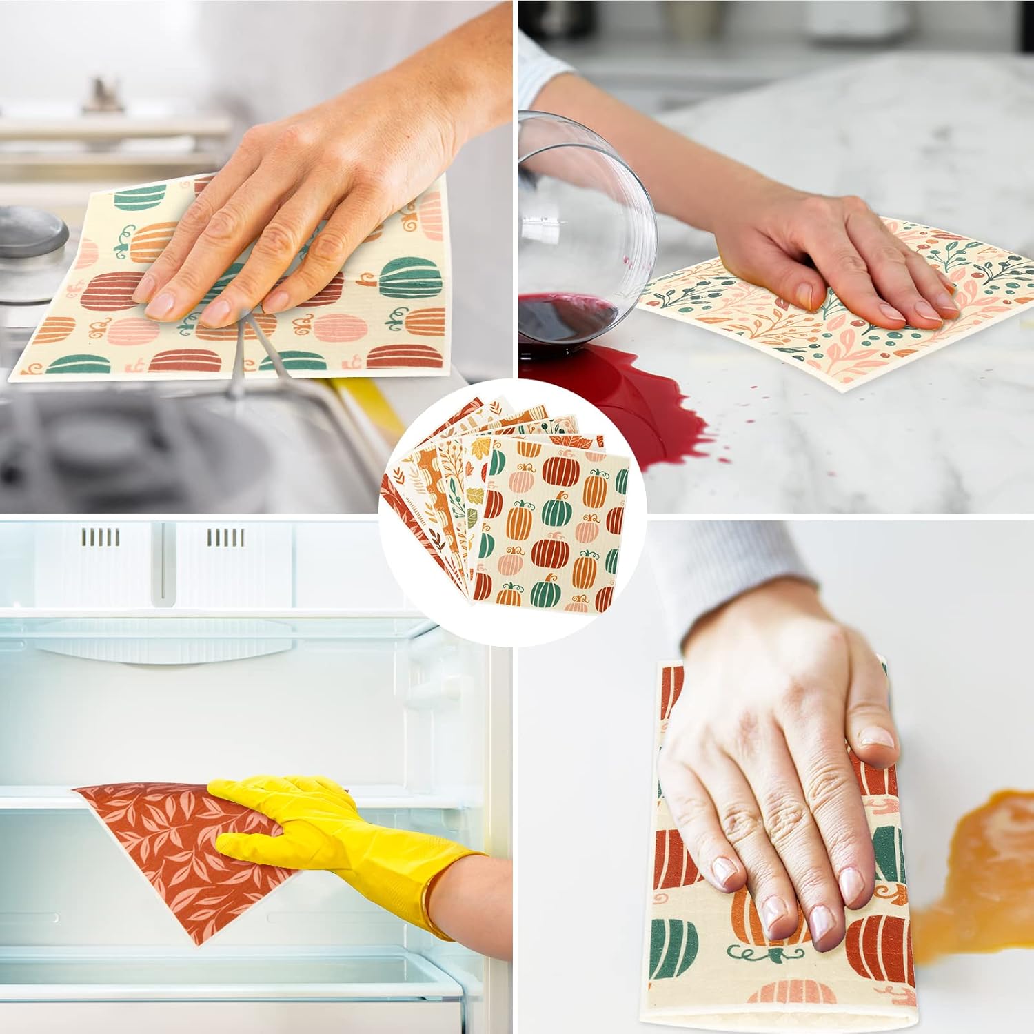 Whaline Fall Boho Dishcloths 6Pcs Reusable Kitchen Towel