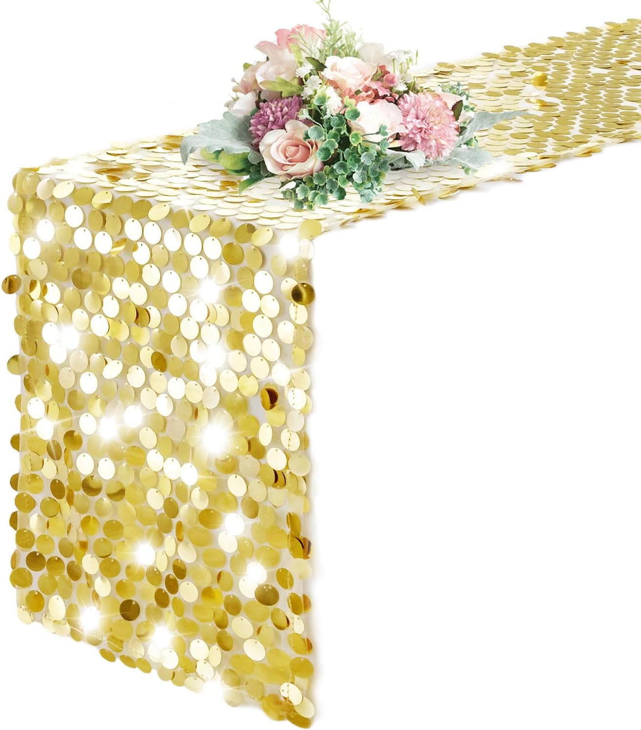 Pufogu 12x108 Inch Gold Sequin Table Runner