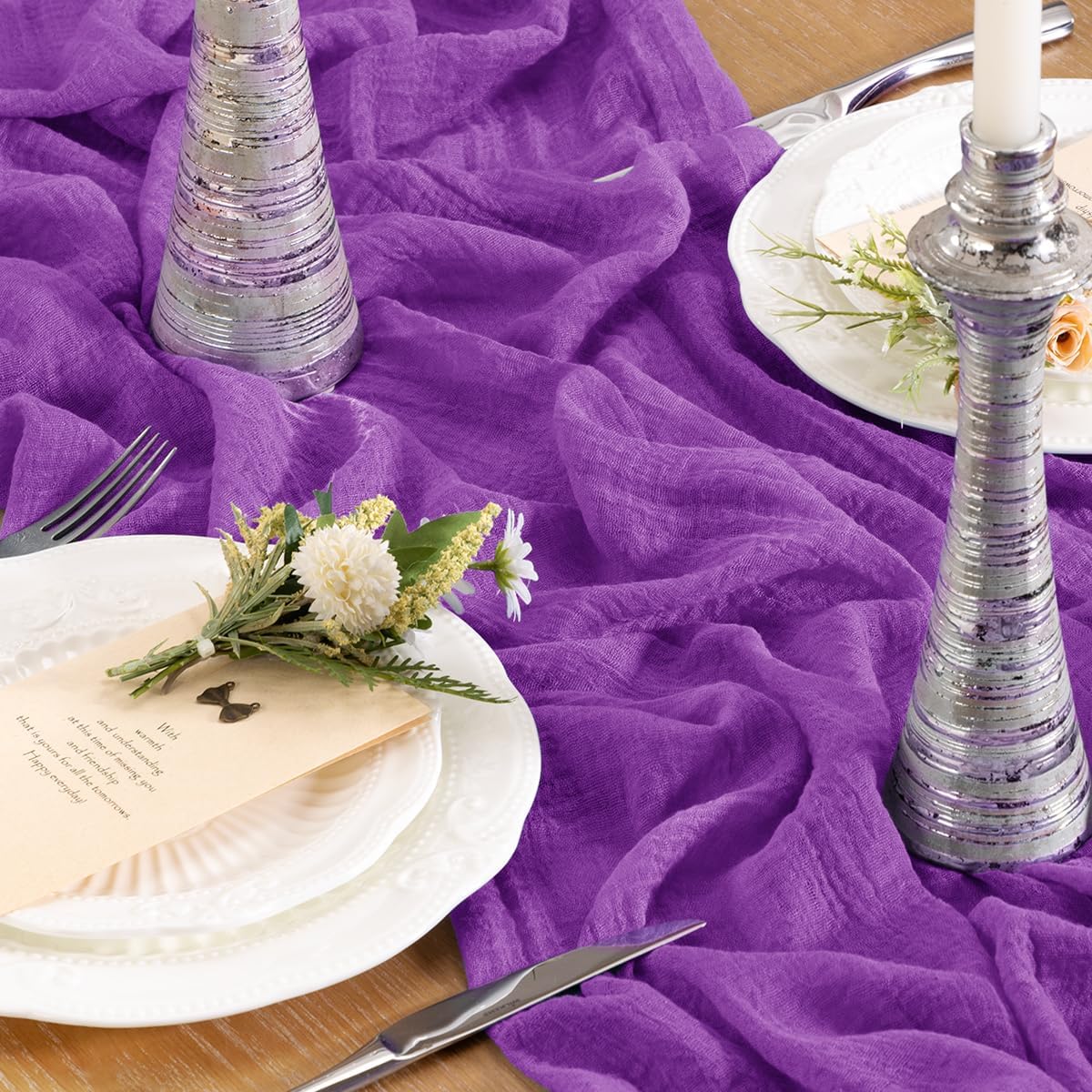 Santaben Purple Cheese Cloth Table Runner 120 Inch