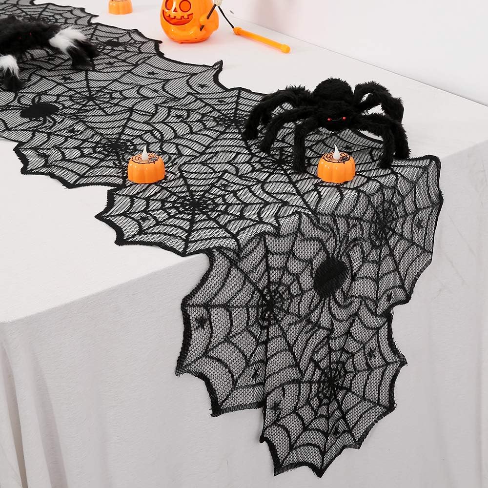 B-COOL Halloween Table Runners Black Lace 2 Pack 18x72inch