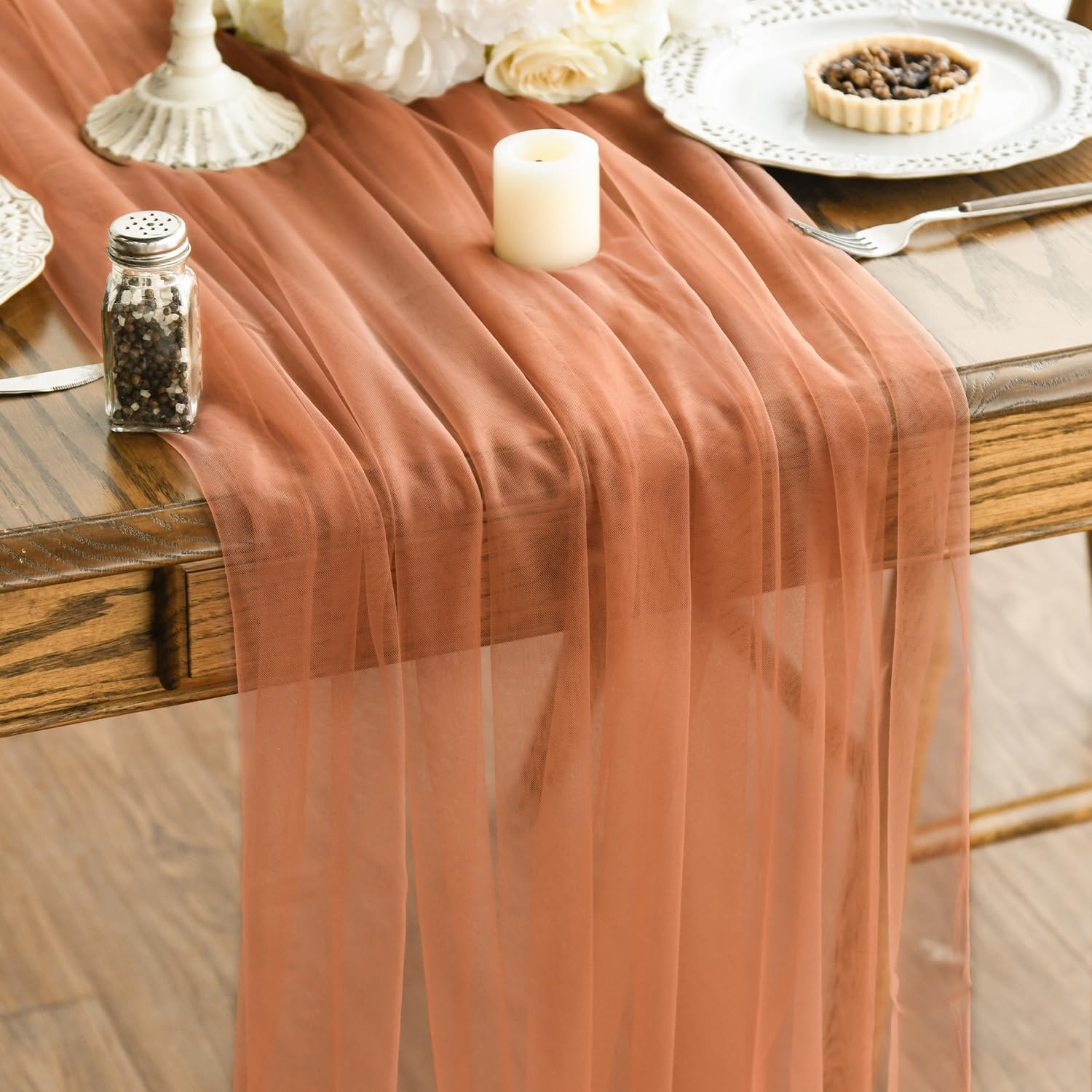 Artoid Mode 120 Inch Terracotta Gauze Table Runner