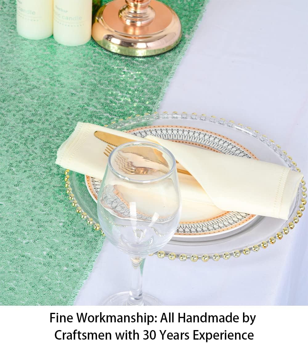 ShinyBeauty Mint Green Sequin Table Runner Set of 5