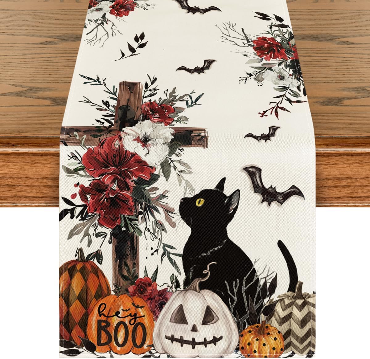 Artoid Mode Halloween Table Runner with Black Cat Design