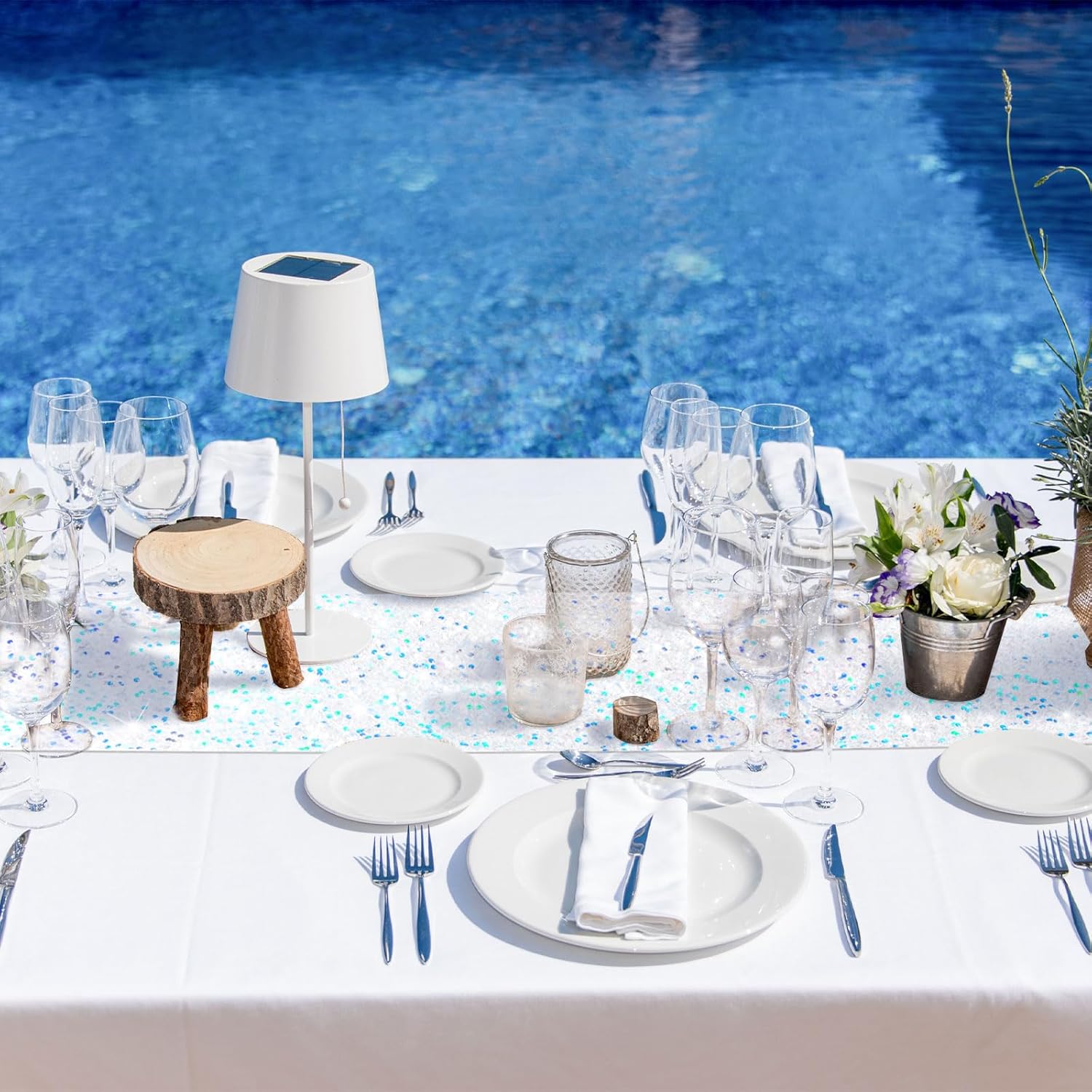 6 Pcs Iridescent Sequin Table Runner White 12x72 Inch Mermaid Wedding Cover