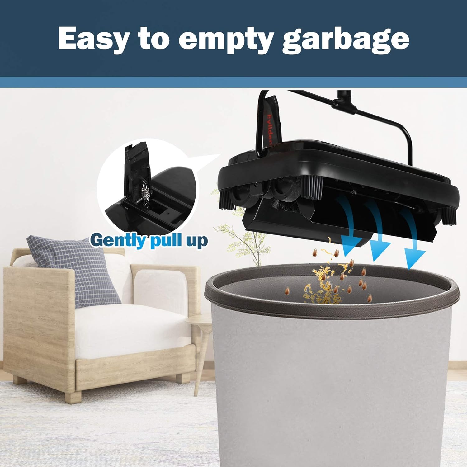 Eyliden Quiet Carpet Sweeper Manual No Noise Lightweight Black