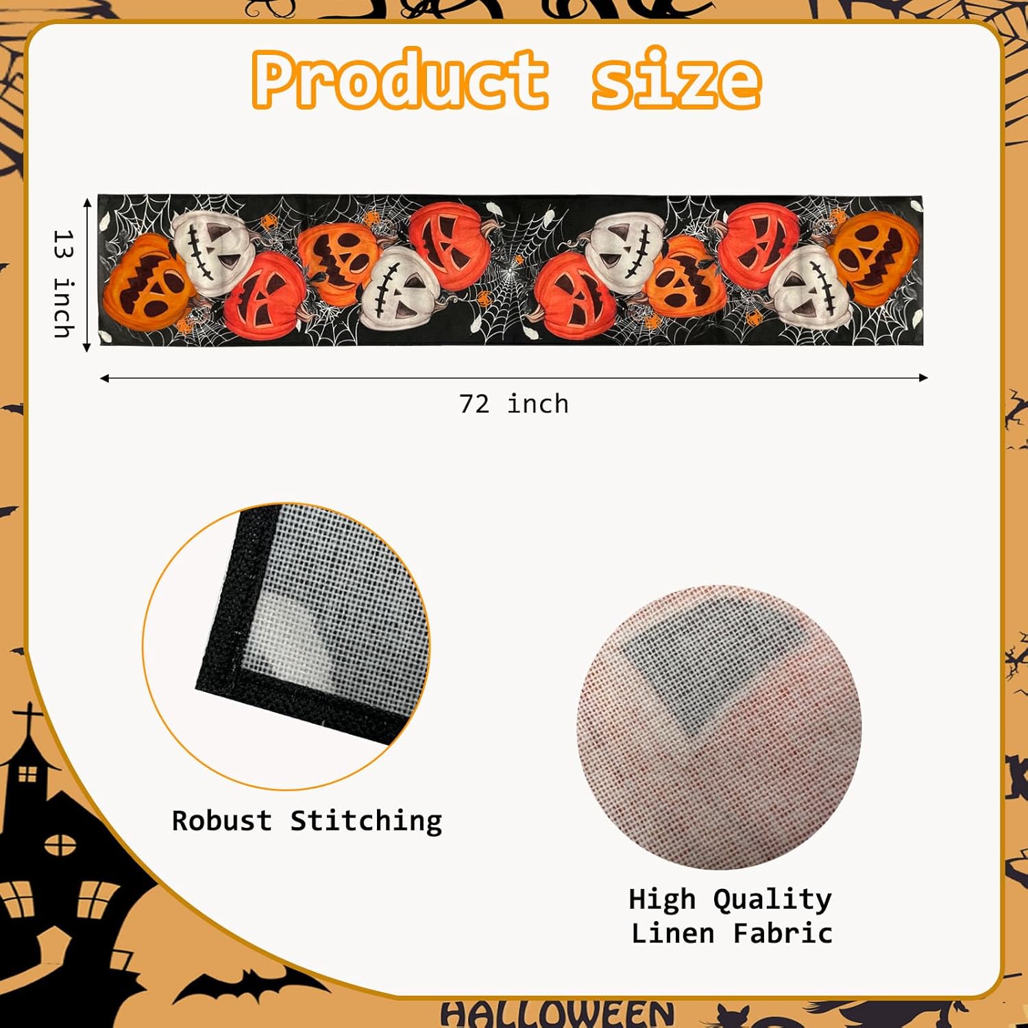 Halloween Table Runner 72 Inch Spider Web Pumpkin Decor