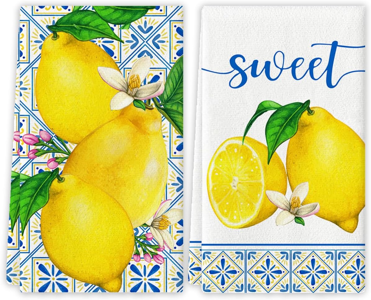 Lemon Pattern Dish Towels for Kitchen Use
