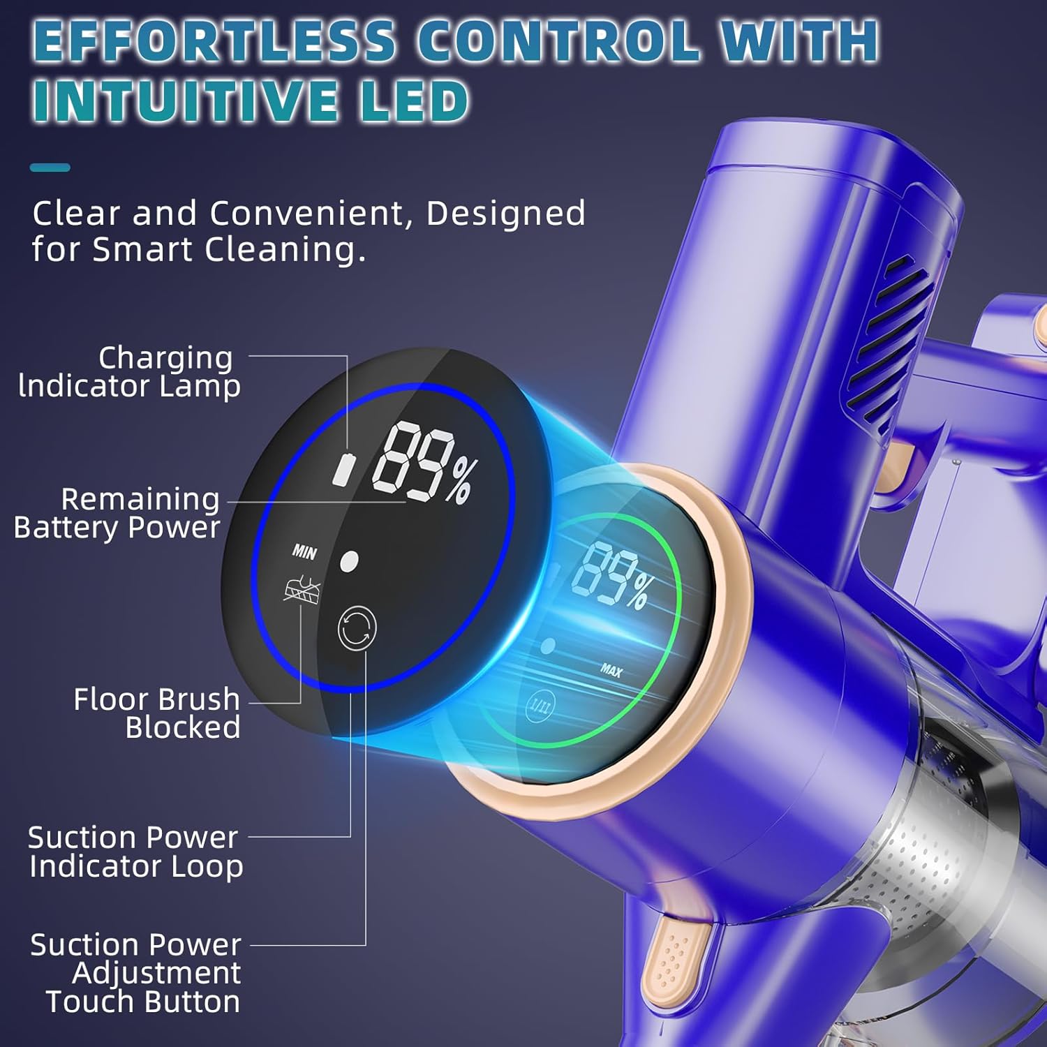 Cordless Vacuum Cleaner with 180 Bendable Wand and Touch Screen