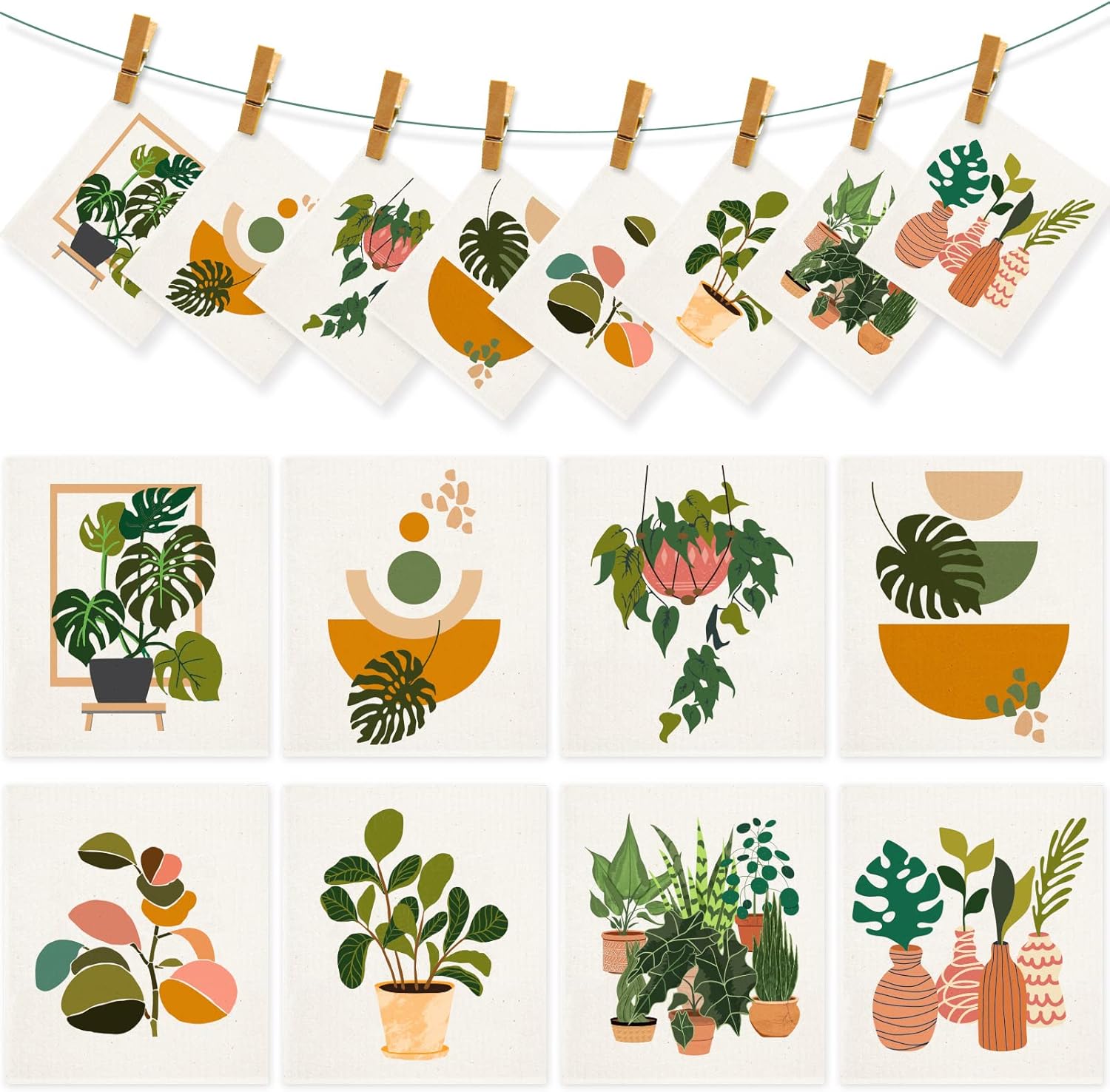 Whaline 8Pcs Kitchen Dish Cloths with Botanical Pattern