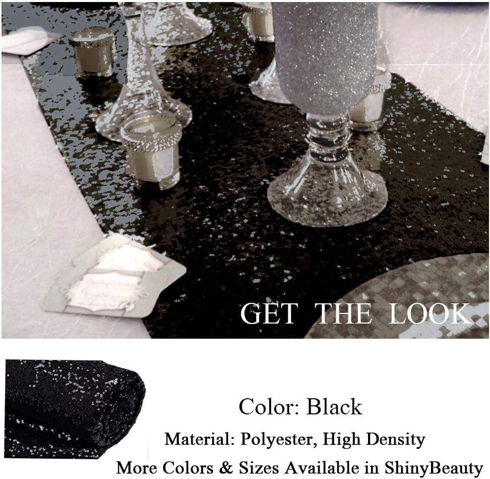 ShinyBeauty Black Sequin Table Runner 12x108 Inch