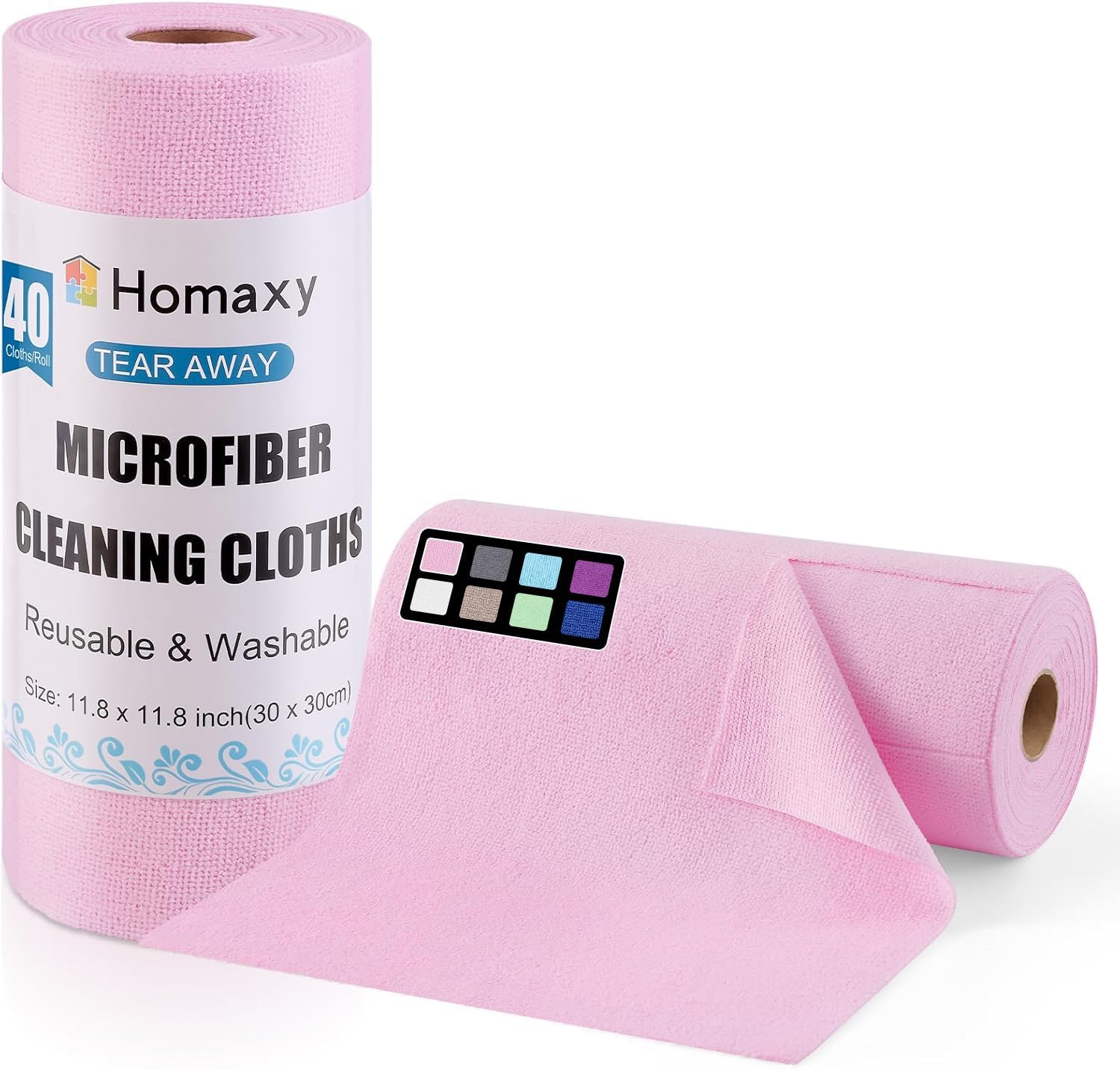 Homaxy Tear Away Dish Cloths Rolls 40 Sheets Pink