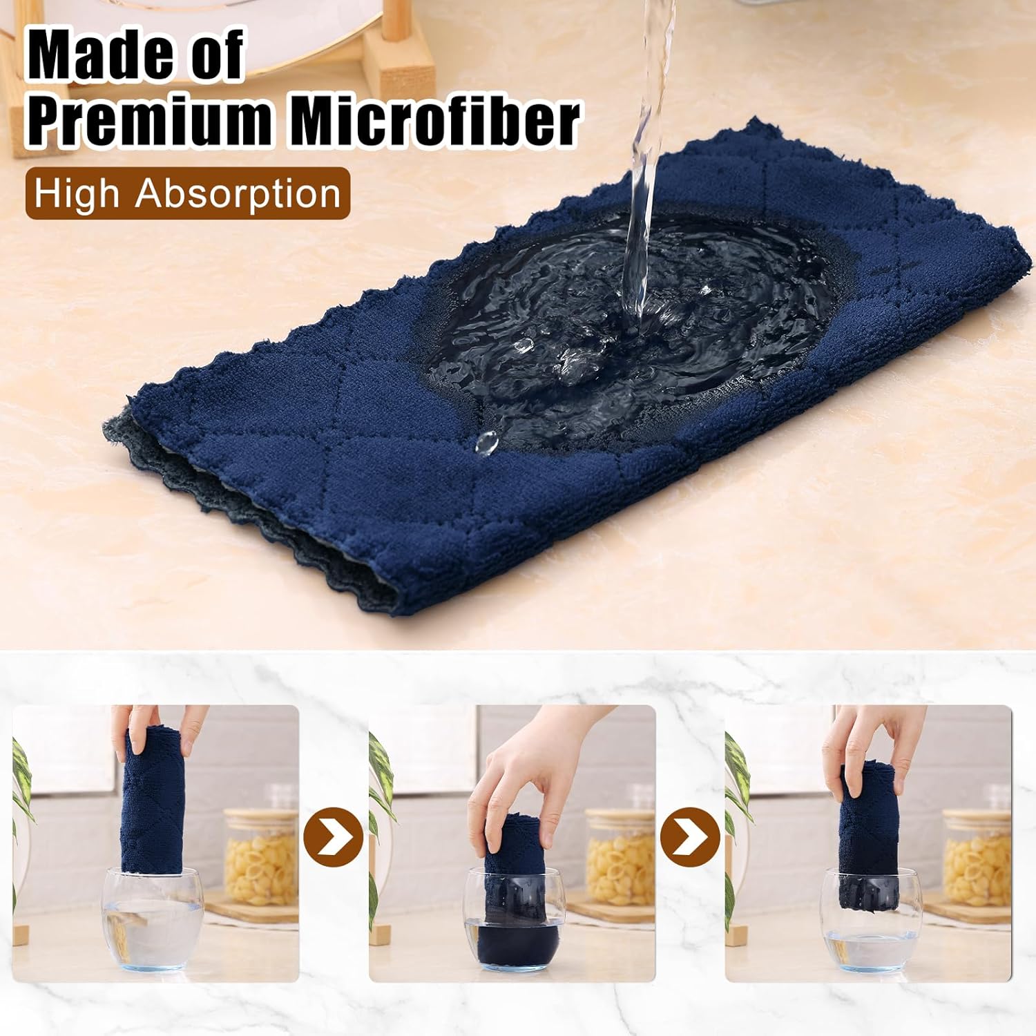 Mordimy 24 Pack Dish Towels 10x10 Dark Grey Navy Blue