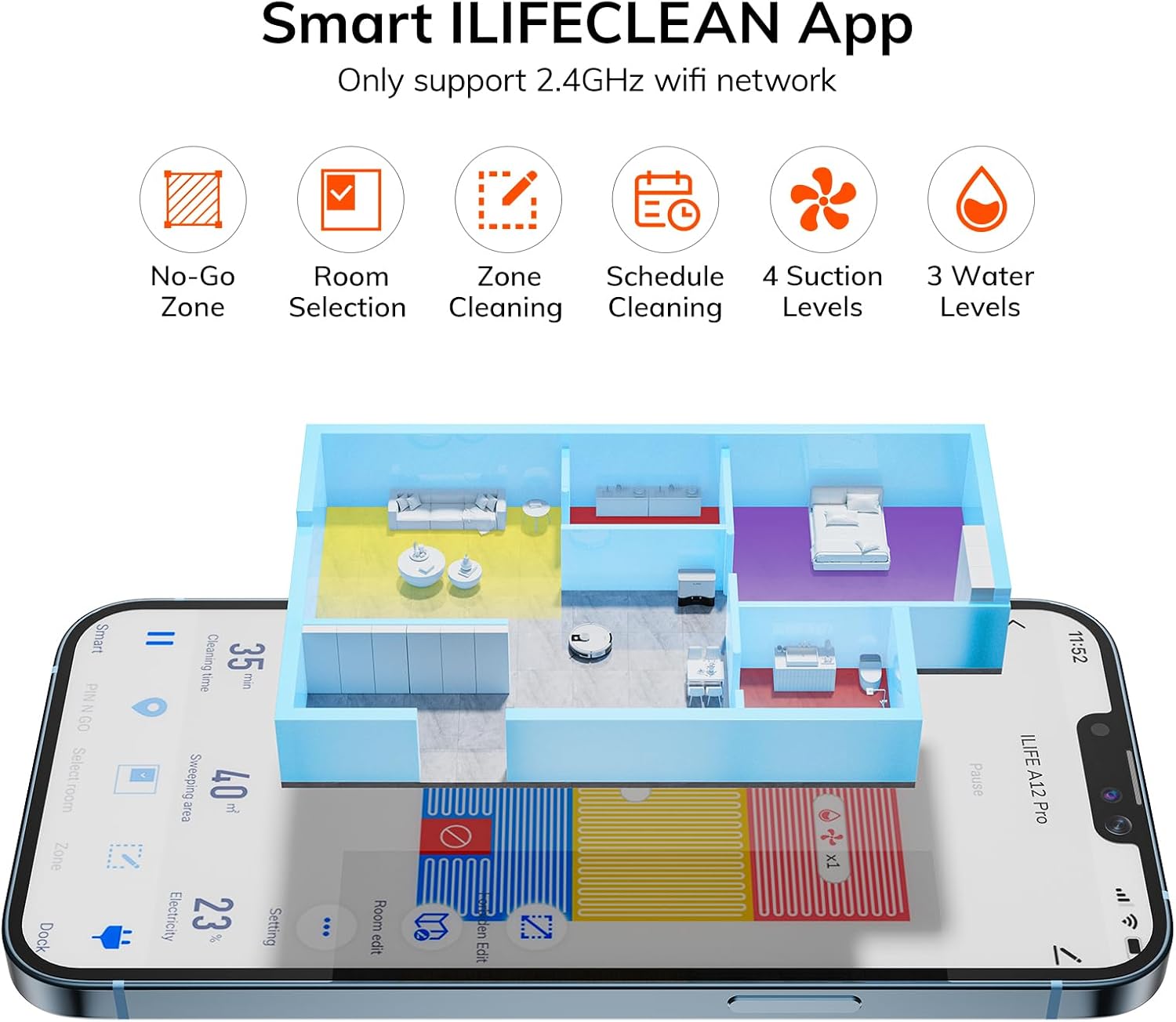 ILIFE A12 Pro Robot Vacuum and Mop Combo with Self Emptying Station