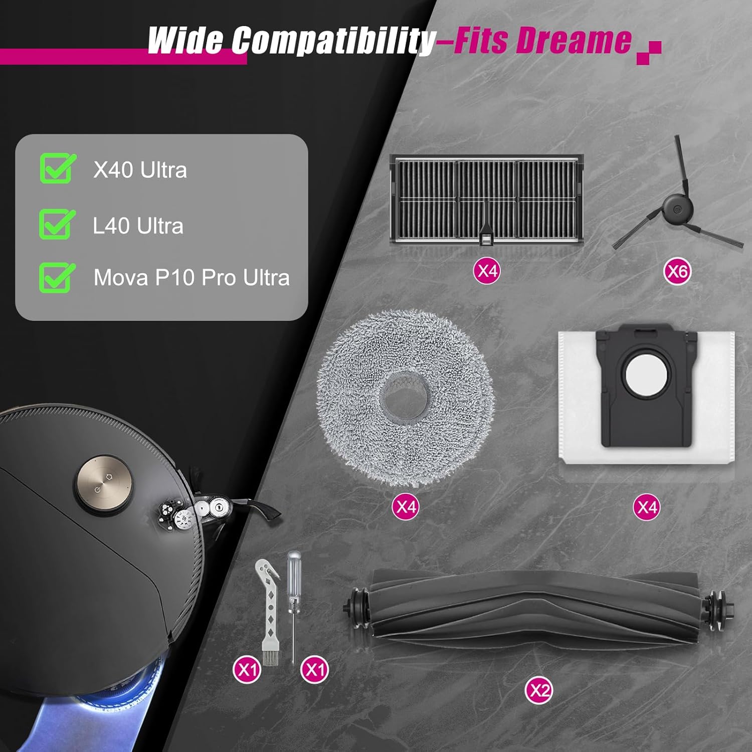 Dreame X40 Ultra Robot Vacuum Accessories Kit