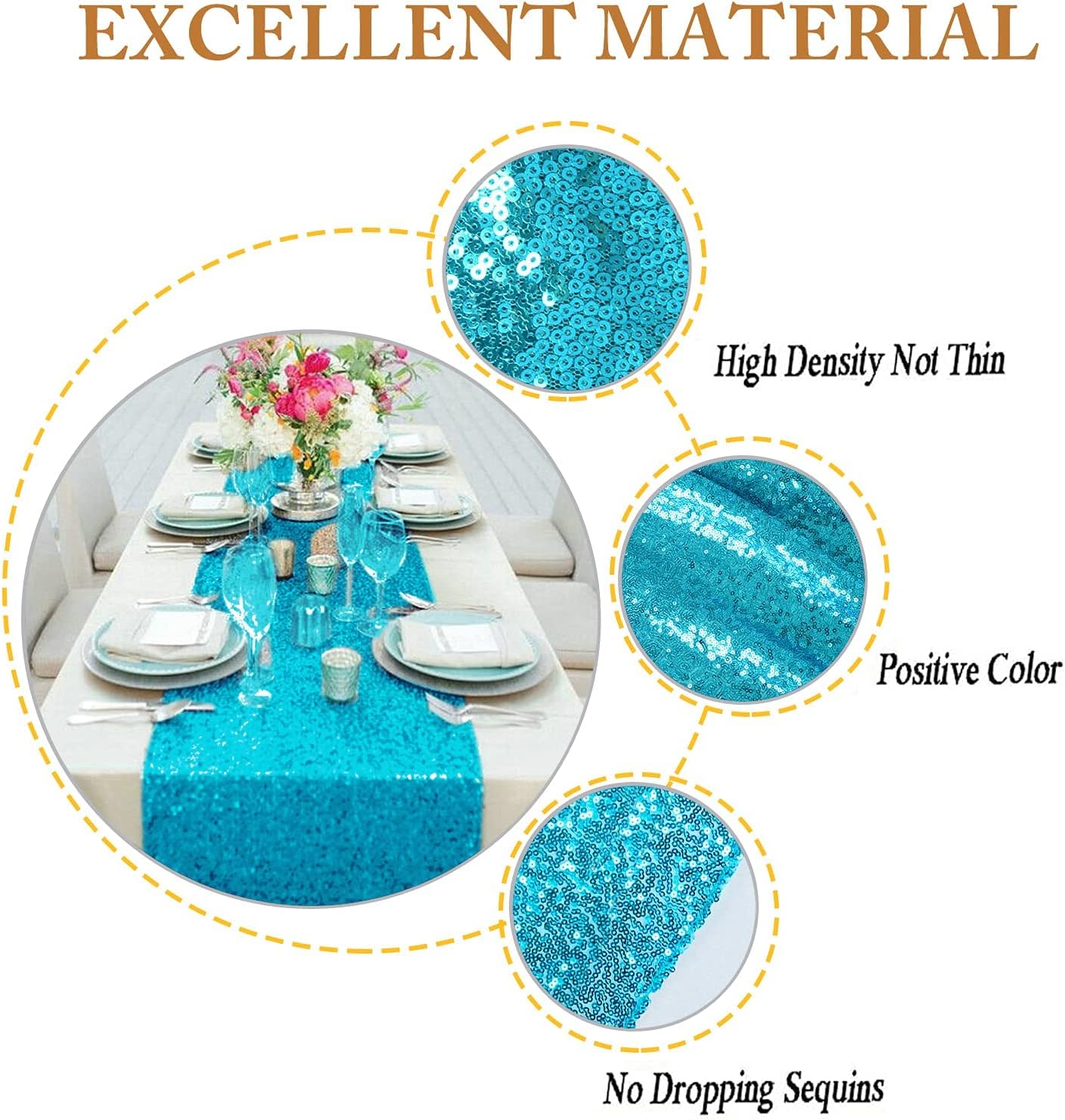 ShiDianYi Turquoise Sequin Table Runners 5 Pack