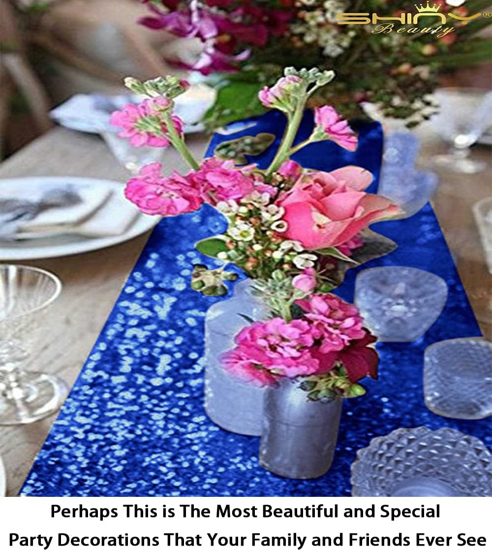 ShinyBeauty Sequin Table Runner with Tassel 12x72 Inch Royal Blue