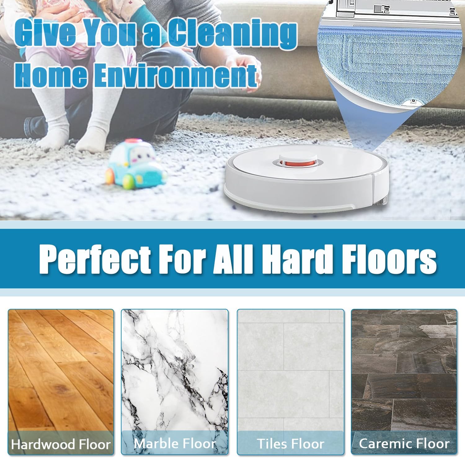 6 Pcs Microfiber Mop Pads for Roborock Robot Vacuums