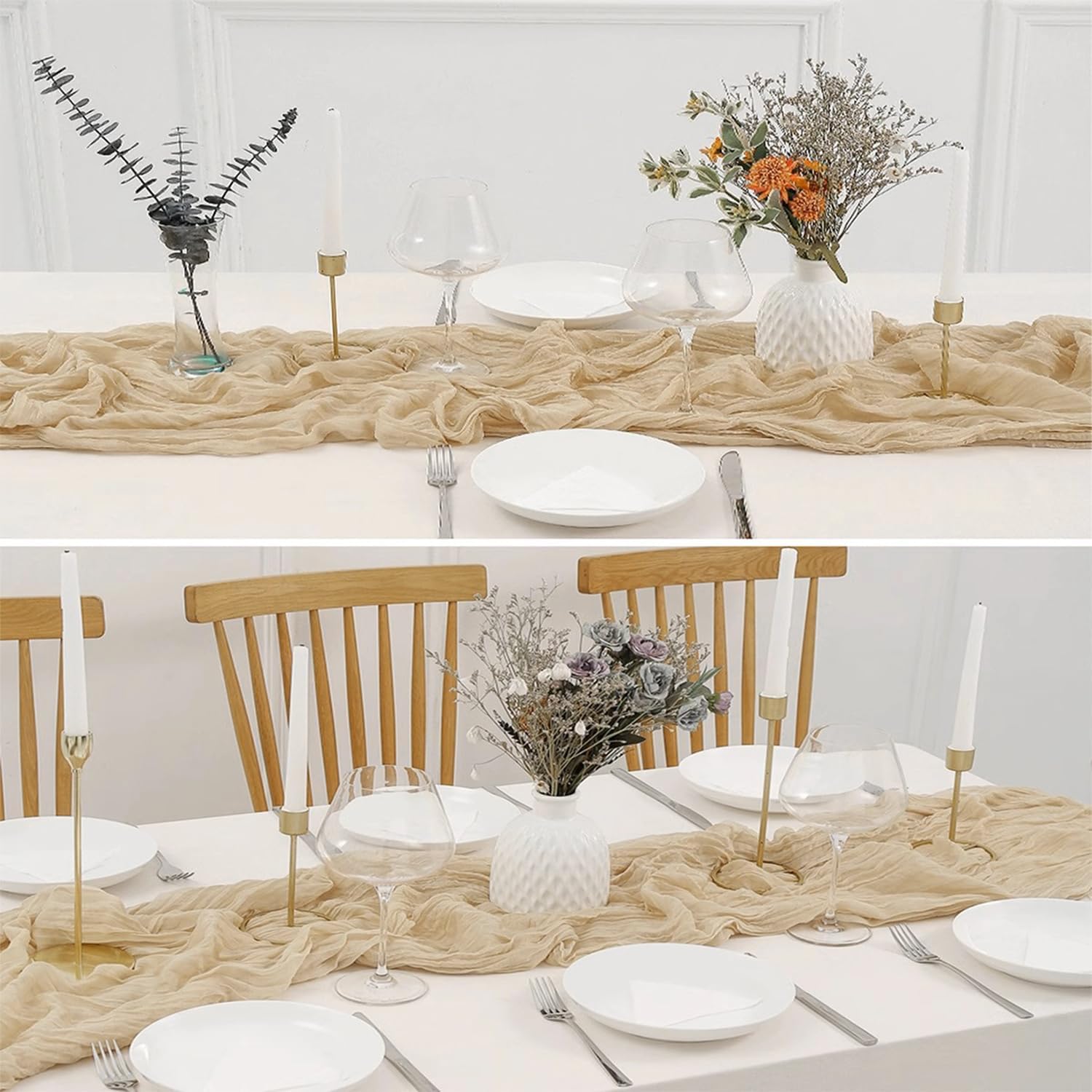 10 Pack 10 Ft Beige Cheesecloth Table Runner