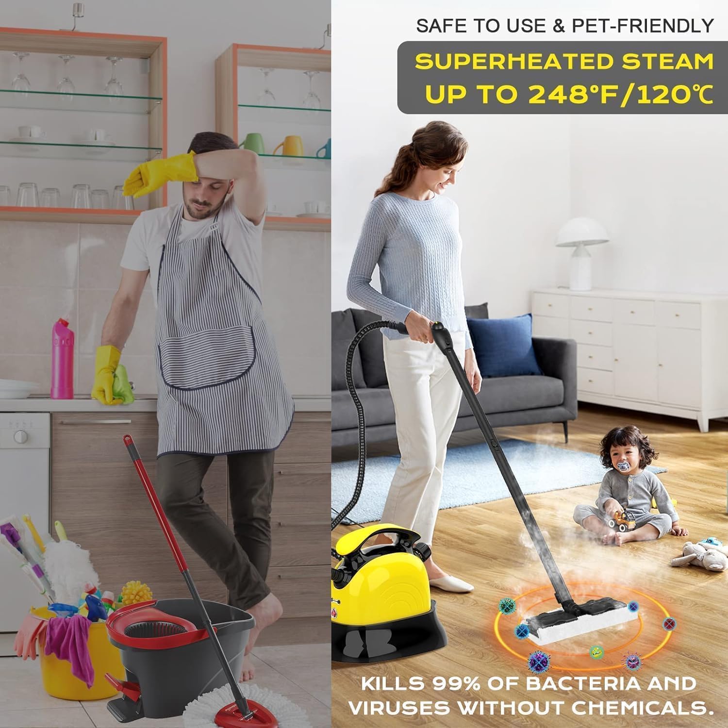 1500W Steam Cleaner for Car Seat Upholstery Sofa Bathroom Kitchen
