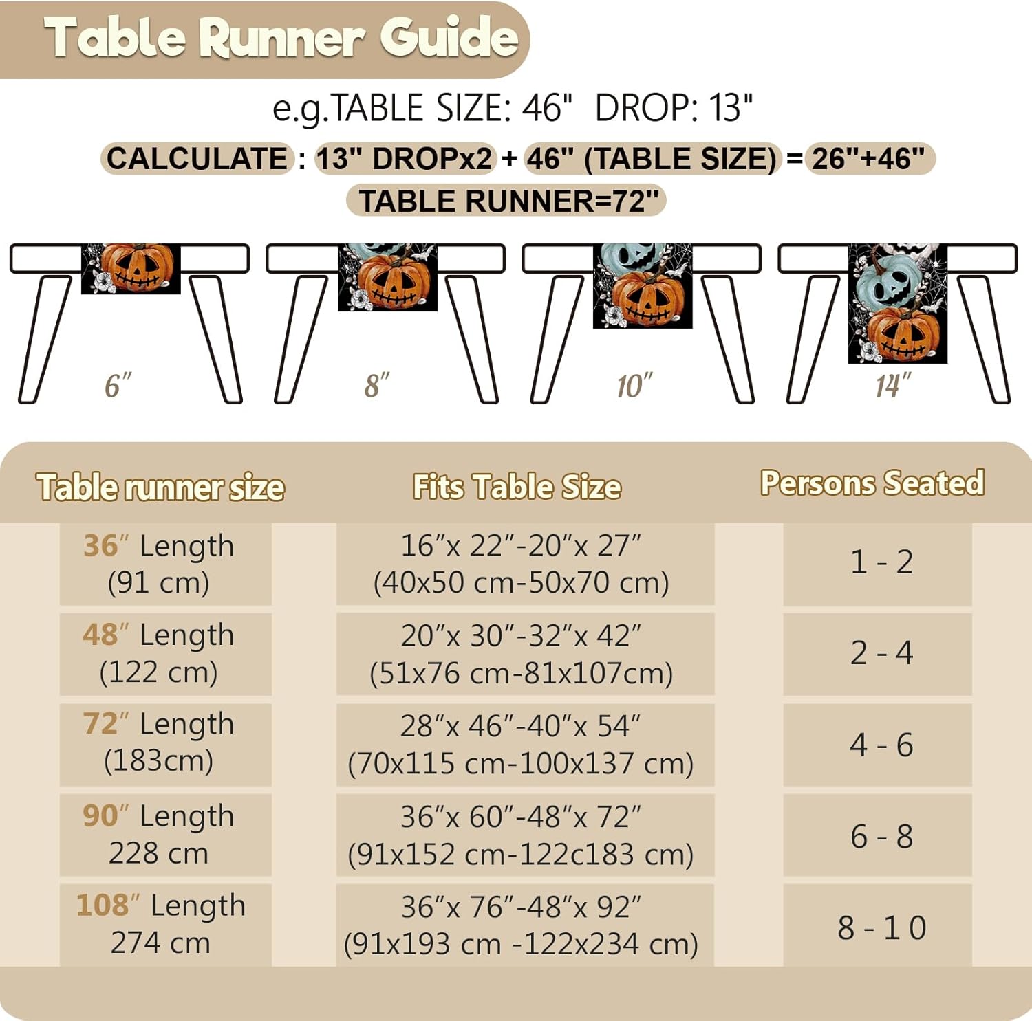 Baccessor Halloween Table Runner Spooky Design 13x72 Inch