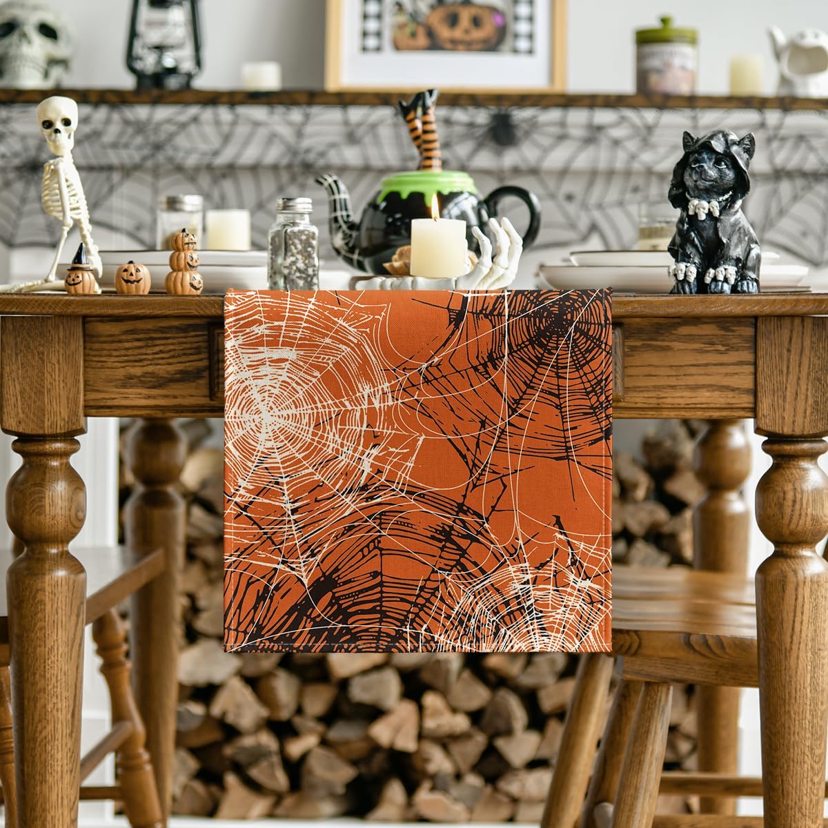 Artoid Mode Spider Web Orange Halloween Table Runner 13x72 Inch