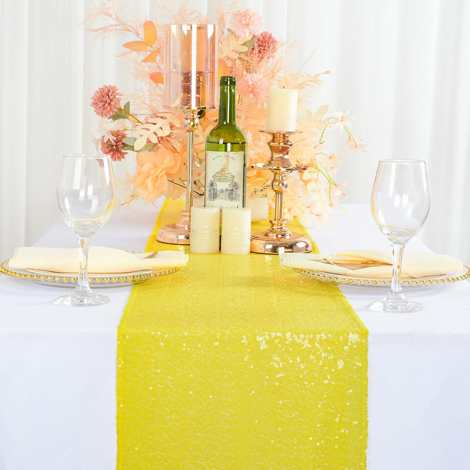 ShinyBeauty Yellow Sequin Table Runner 12x108 Inch