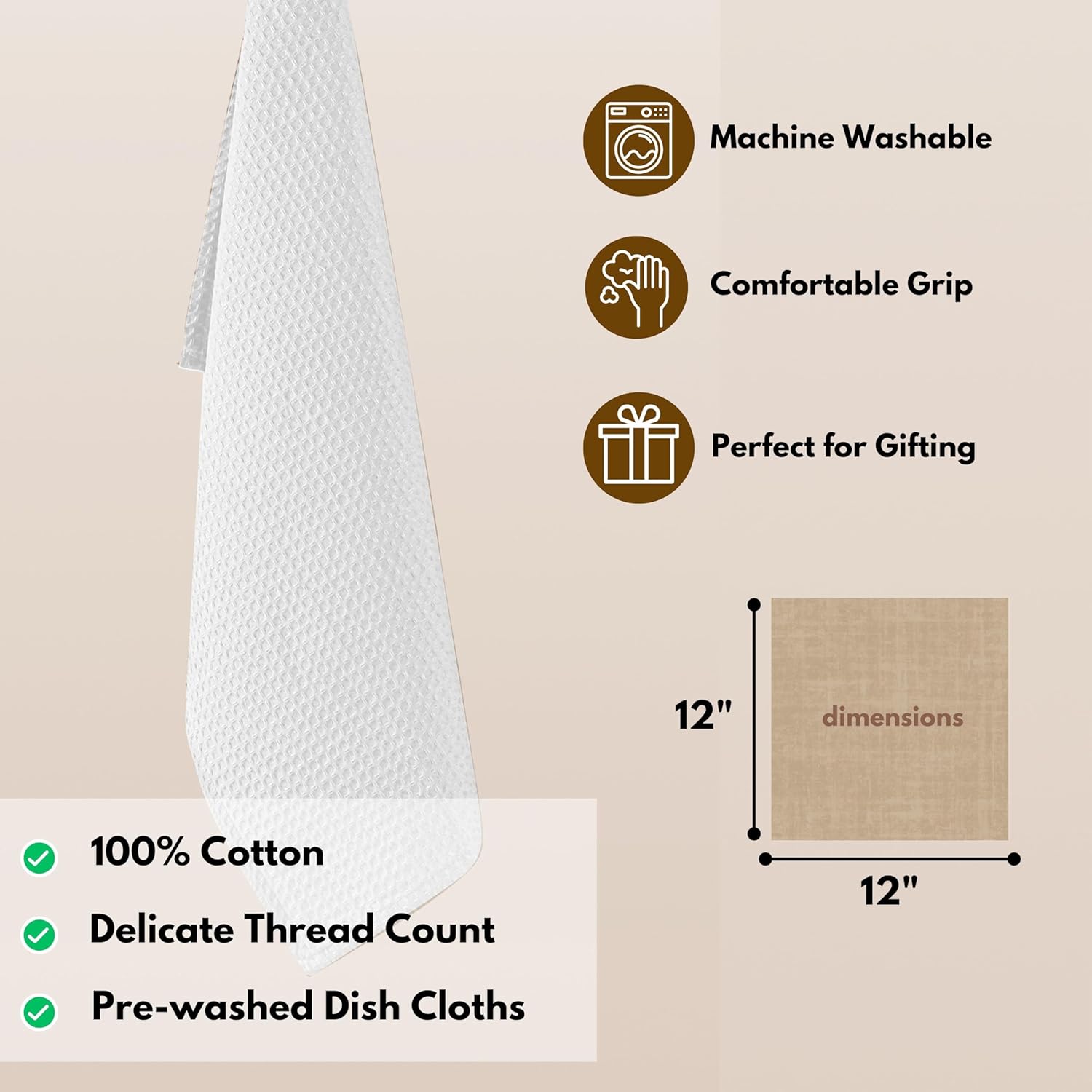 Native Fab Waffle Dish Cloths 18 Pack - 12x12 White