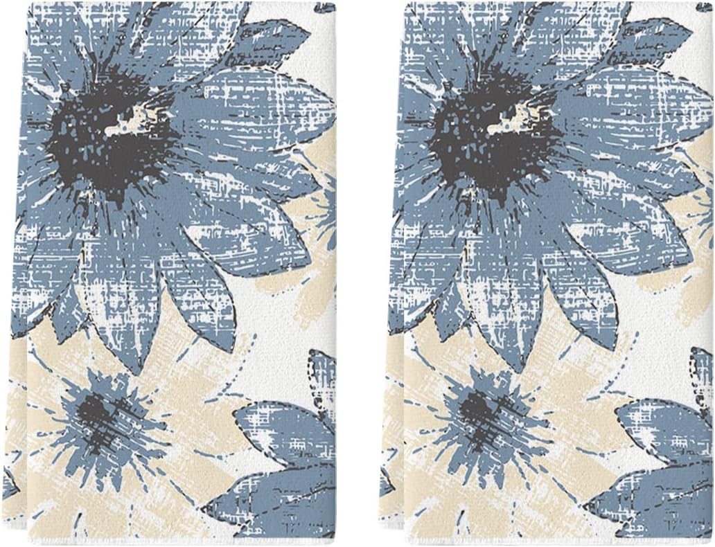Artoid Mode Blue Floral Boho Dish Towels Set of 2