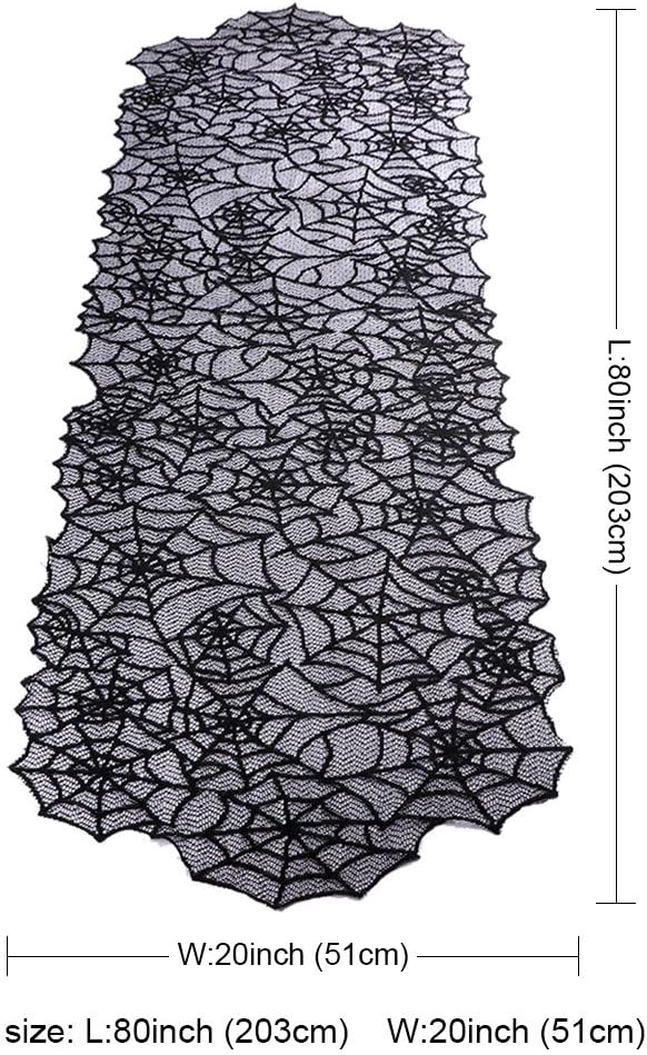 AerWo 80x20 Inch Black Spider Web Table Runner Halloween Decoration