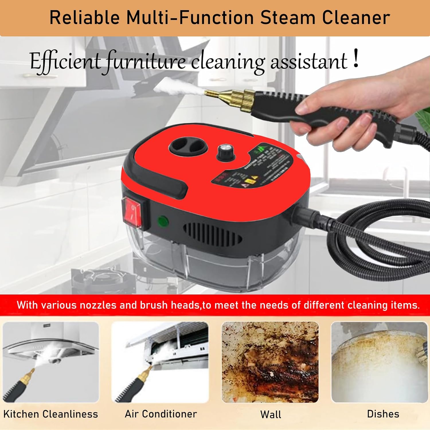 INTSUPERMAI High Temp Steam Cleaner with 3 Brush Heads