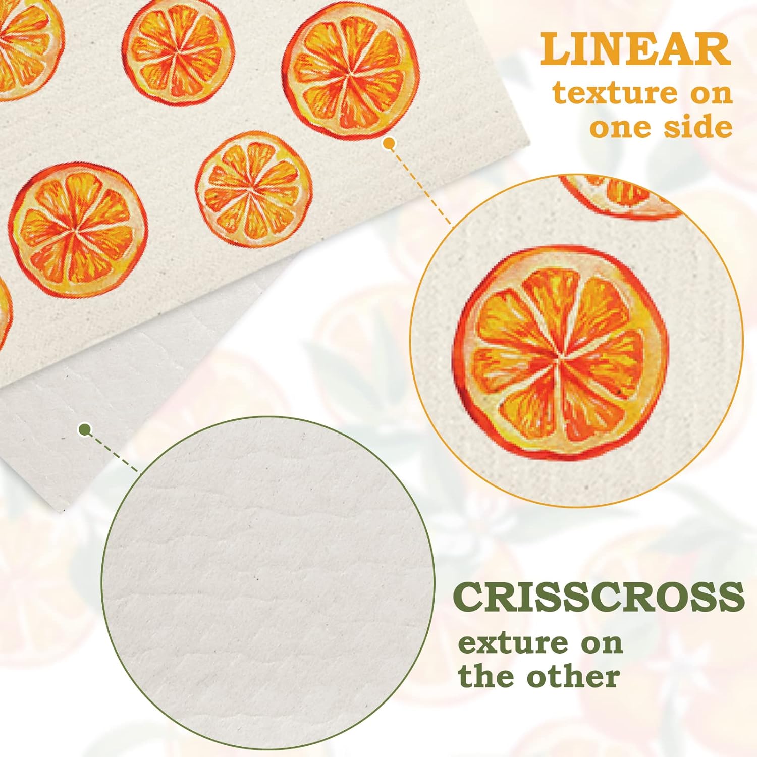 Whaline Orange Patterned Dishcloths 6Pcs 7x8in Reusable Kitchen Towels