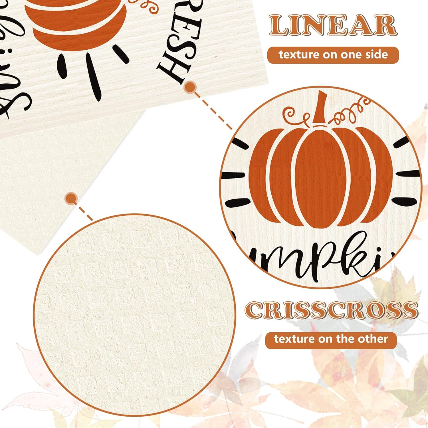 Swedish Kitchen Dishcloth Set 4Pcs 7x8 Inch Fall Themed