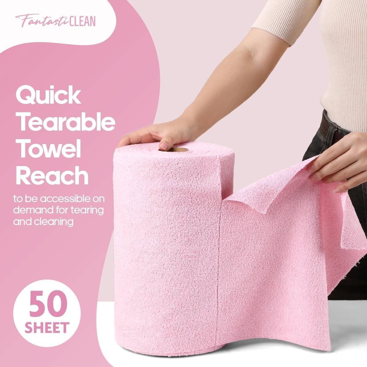 Fantasticlean Kitchen Dish Towels 50 Sheets 12 x 12 Pink