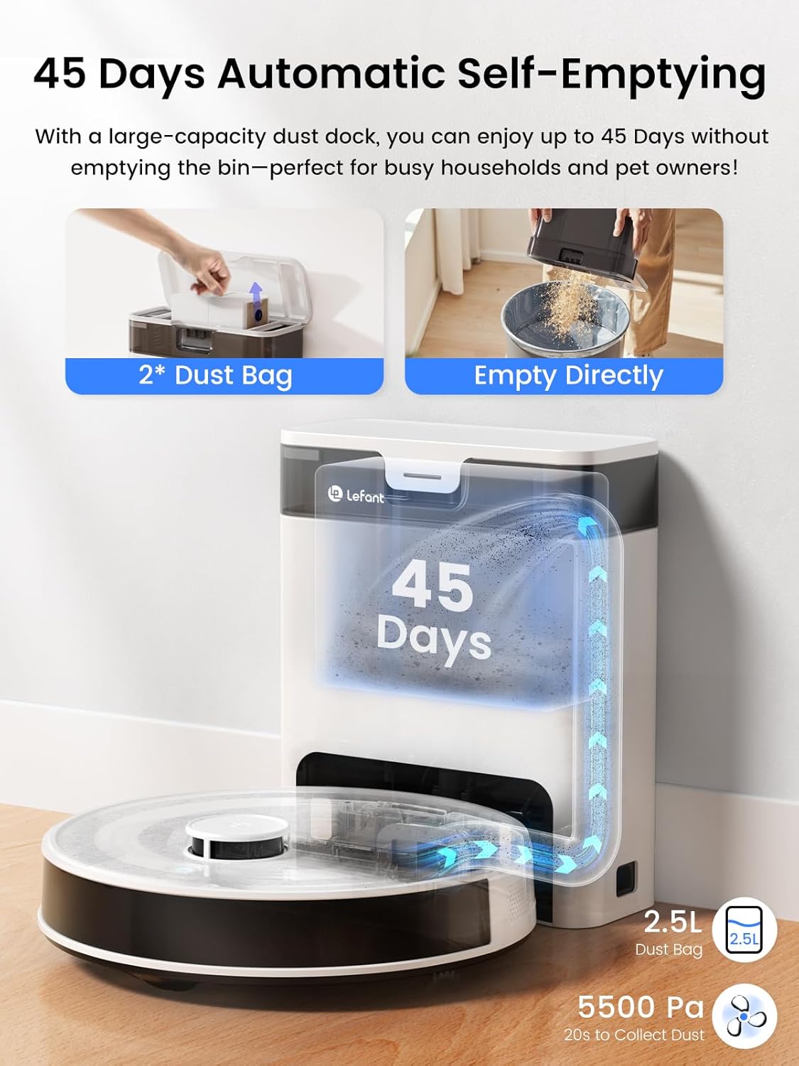 Lefant LiDAR Robot Vacuum and Mop with 45-Day Self-Emptying