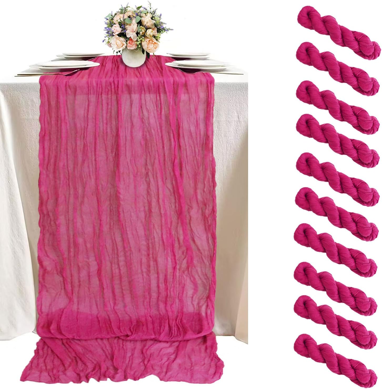 FUHSY Hot Pink Cheesecloth Table Runner 10 Pack