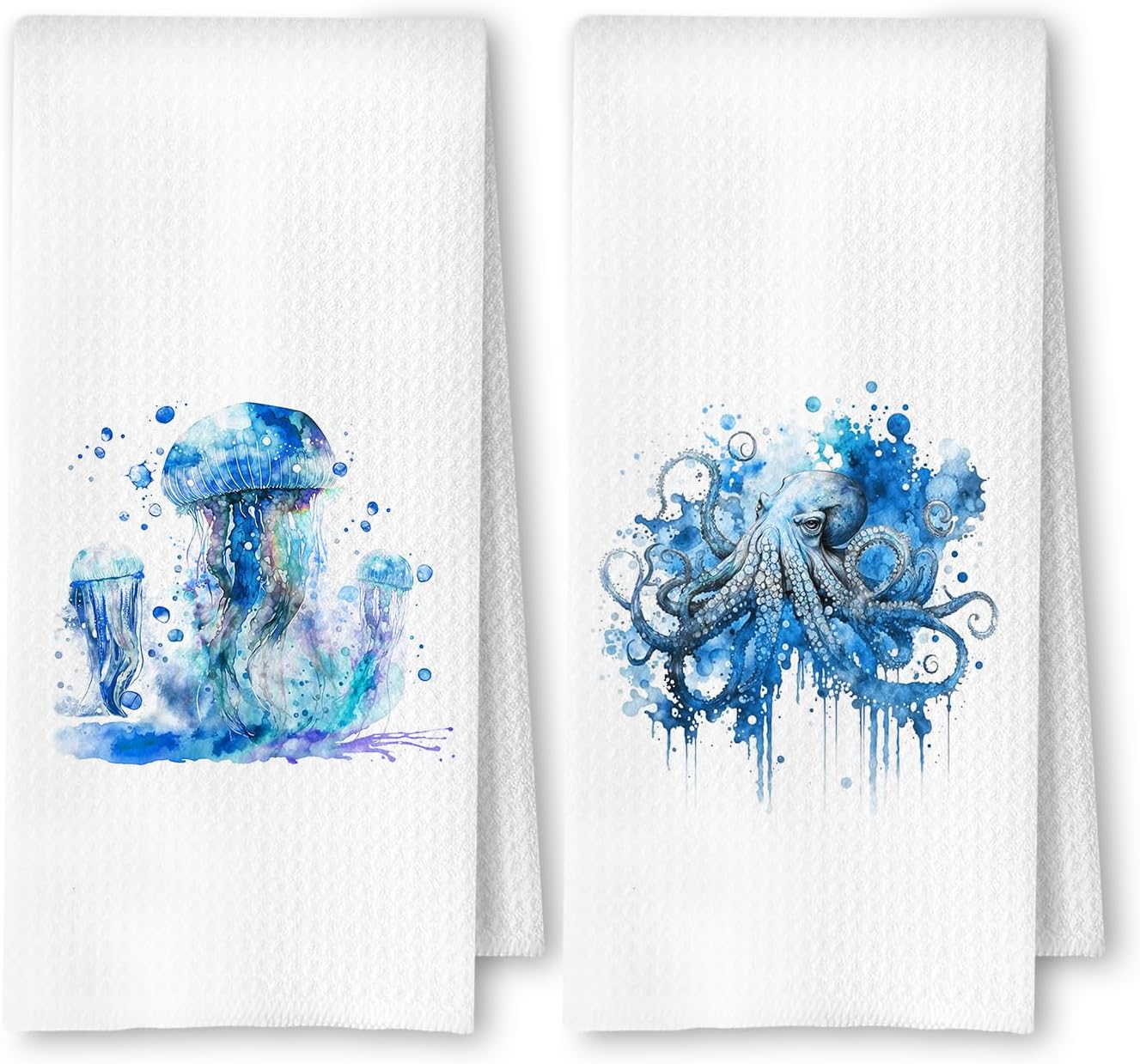 Coastal Jellyfish Octopus Hand Towels Set of 2 for Bathroom and Kitchen