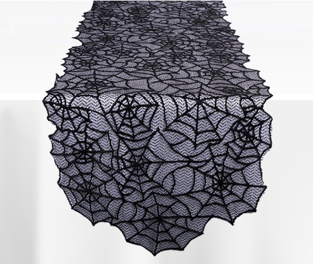 Hooqict Halloween Table Runner 20x80 Inch Black Lace