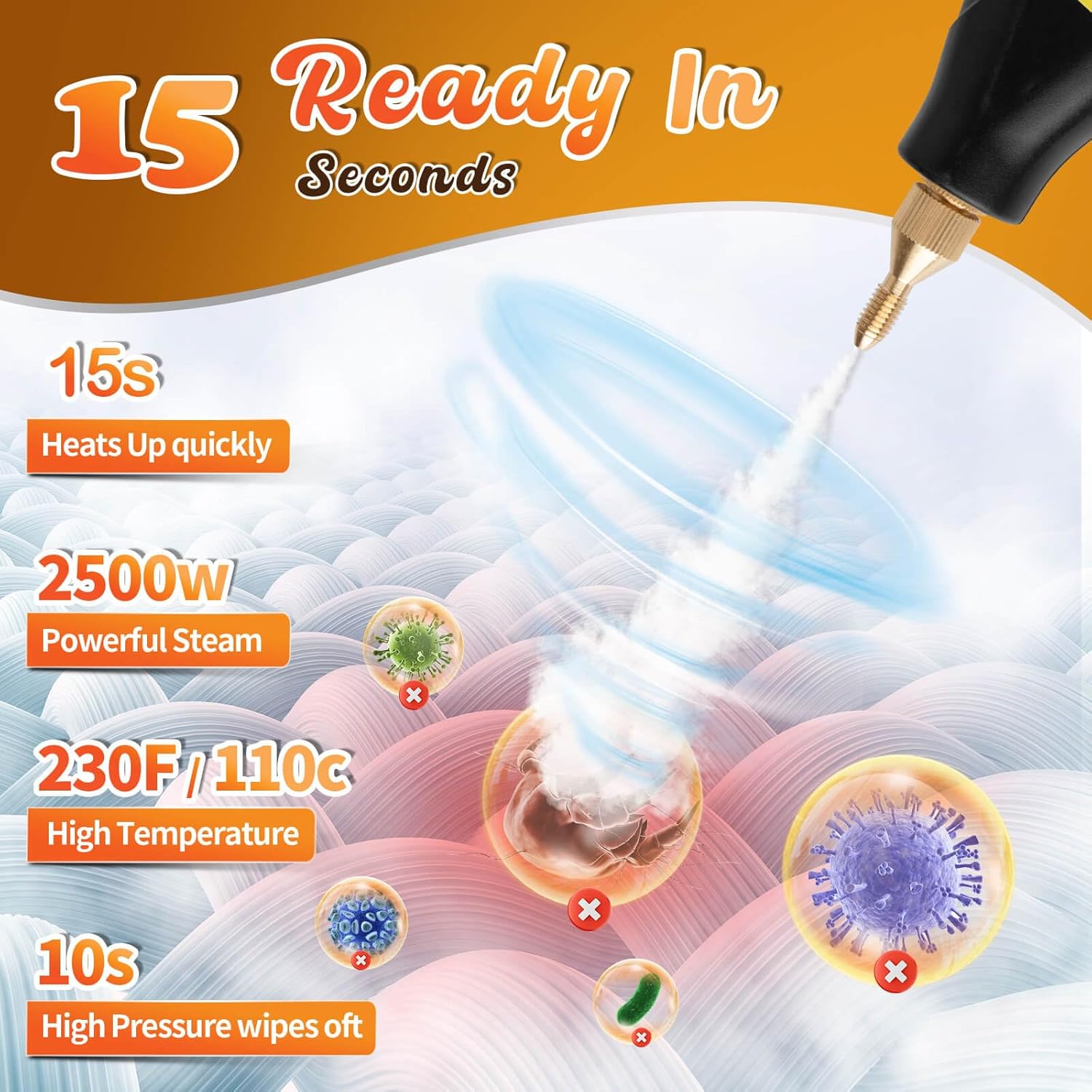 1200ml Handheld Steam Cleaner with 5 Accessories