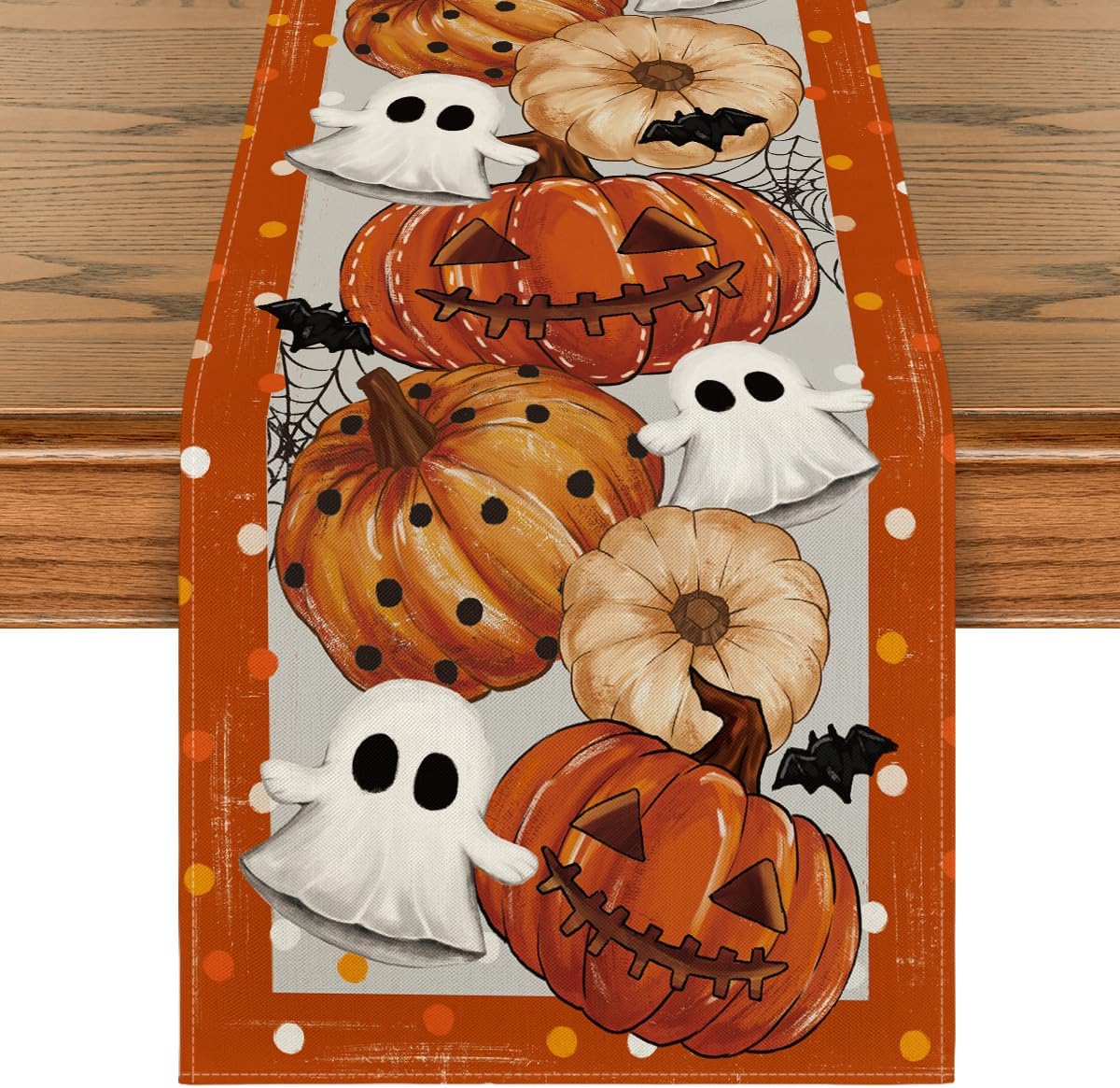 Artoid Mode Halloween Orange Pumpkin Ghost Table Runner 13x72 Inch