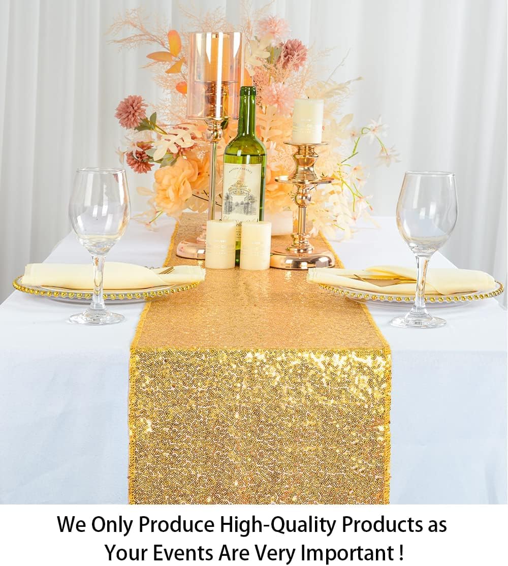 ShinyBeauty 10pc 12x108 Inch Gold Sequin Table Runners