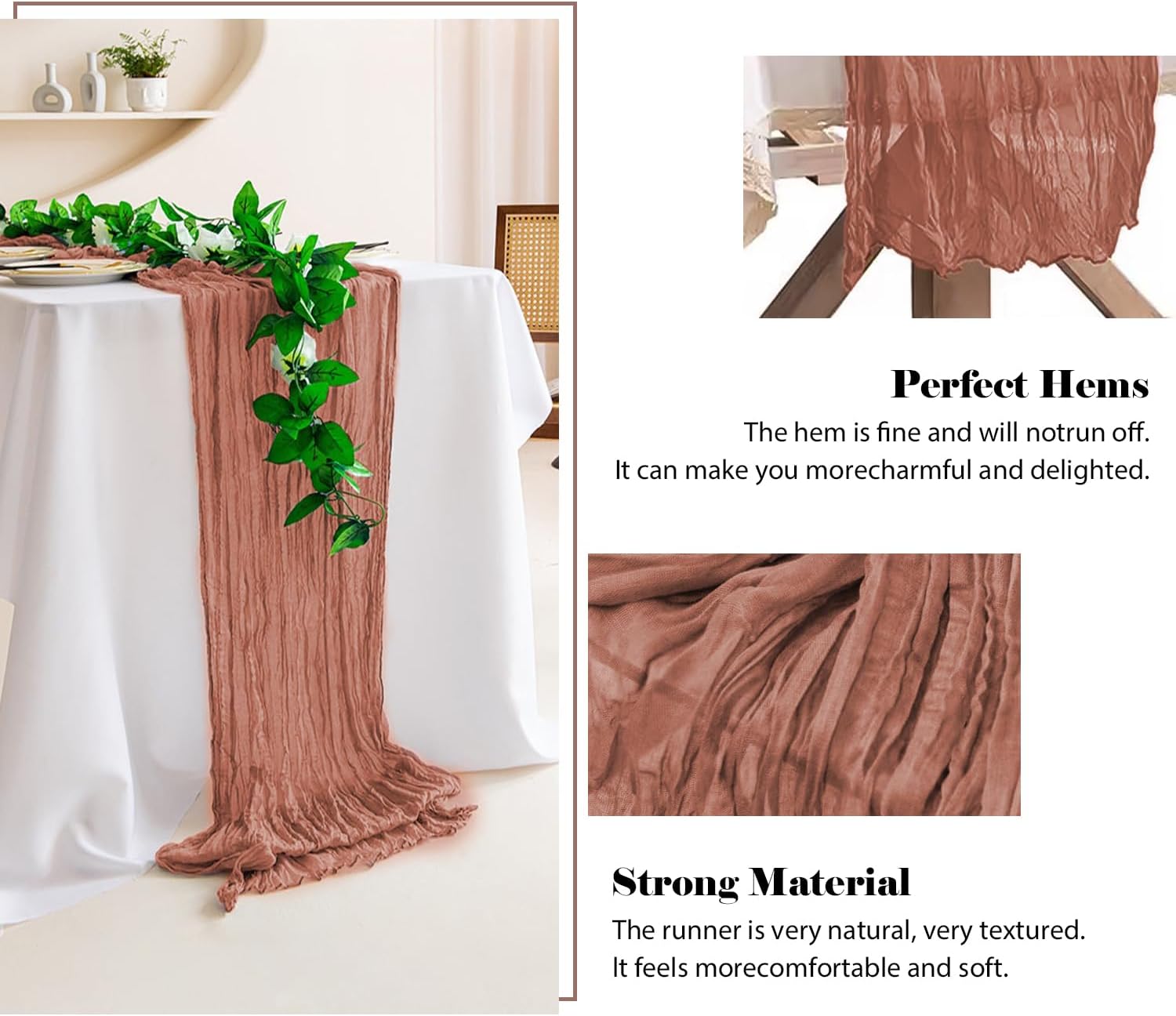 6 Pack Dusty Pink Cheesecloth Table Runners 10 Ft