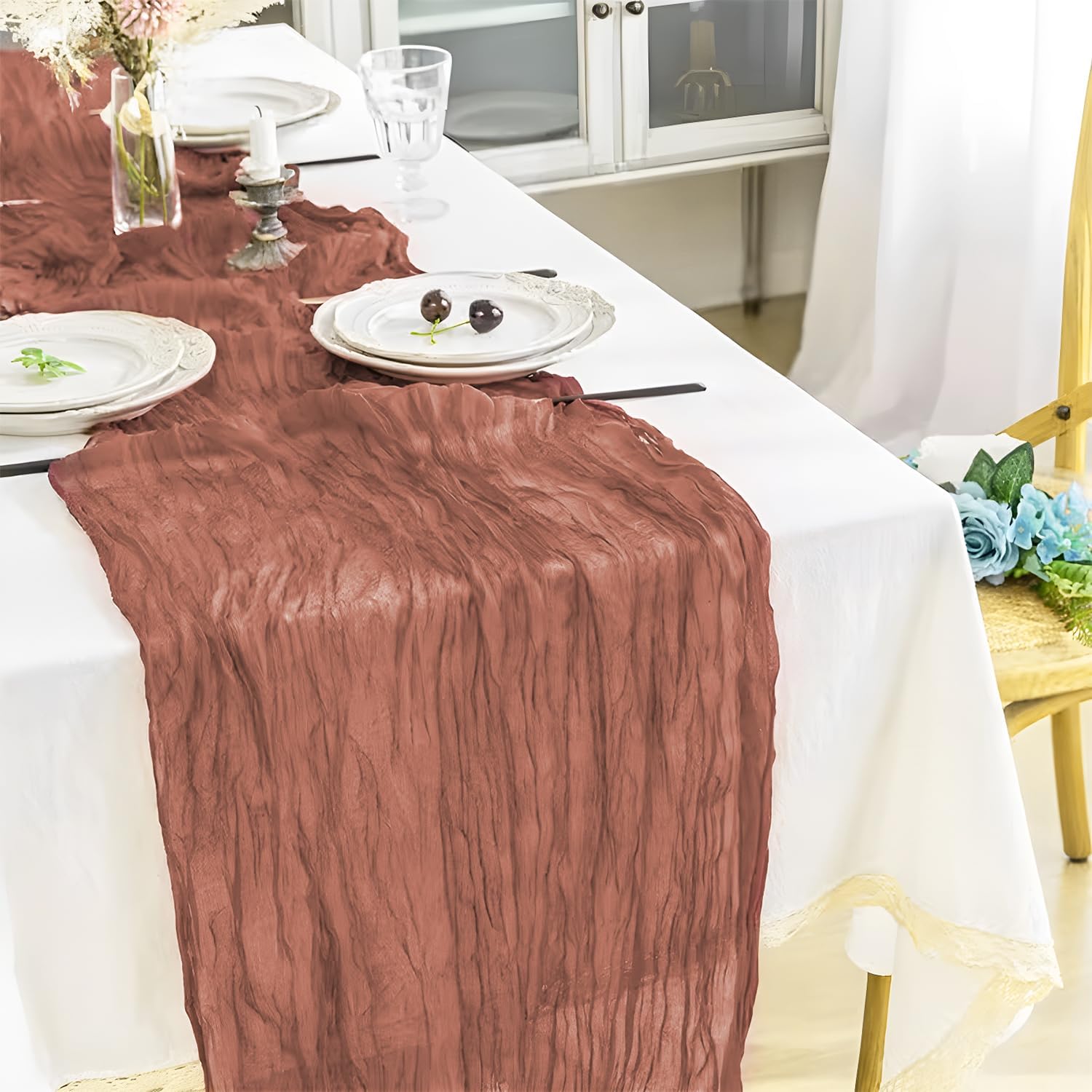 6 Pack Dusty Pink Cheesecloth Table Runners 10 Ft