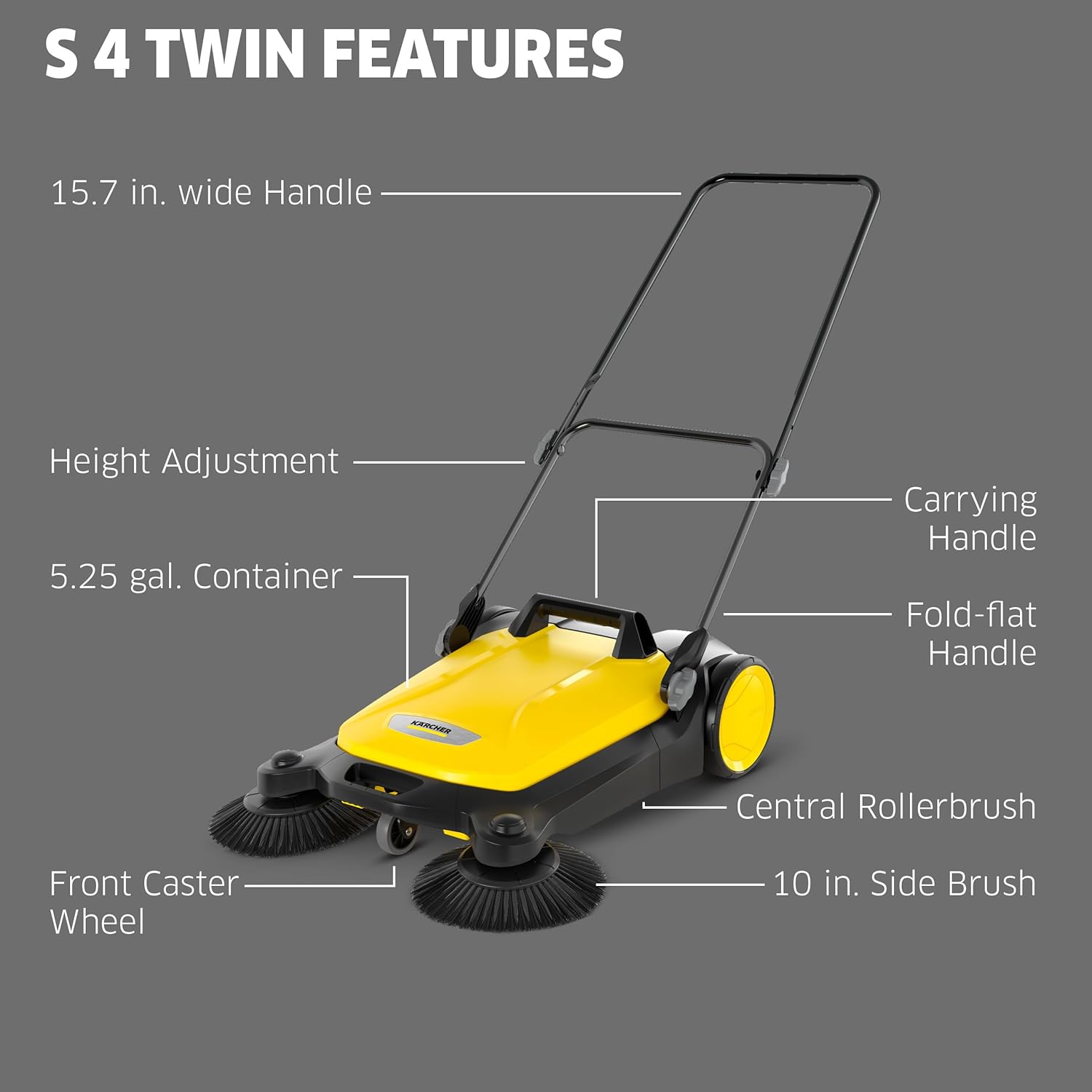 Krcher S 4 Twin Push Sweeper - 268 Inch Width 5 Gallon Capacity